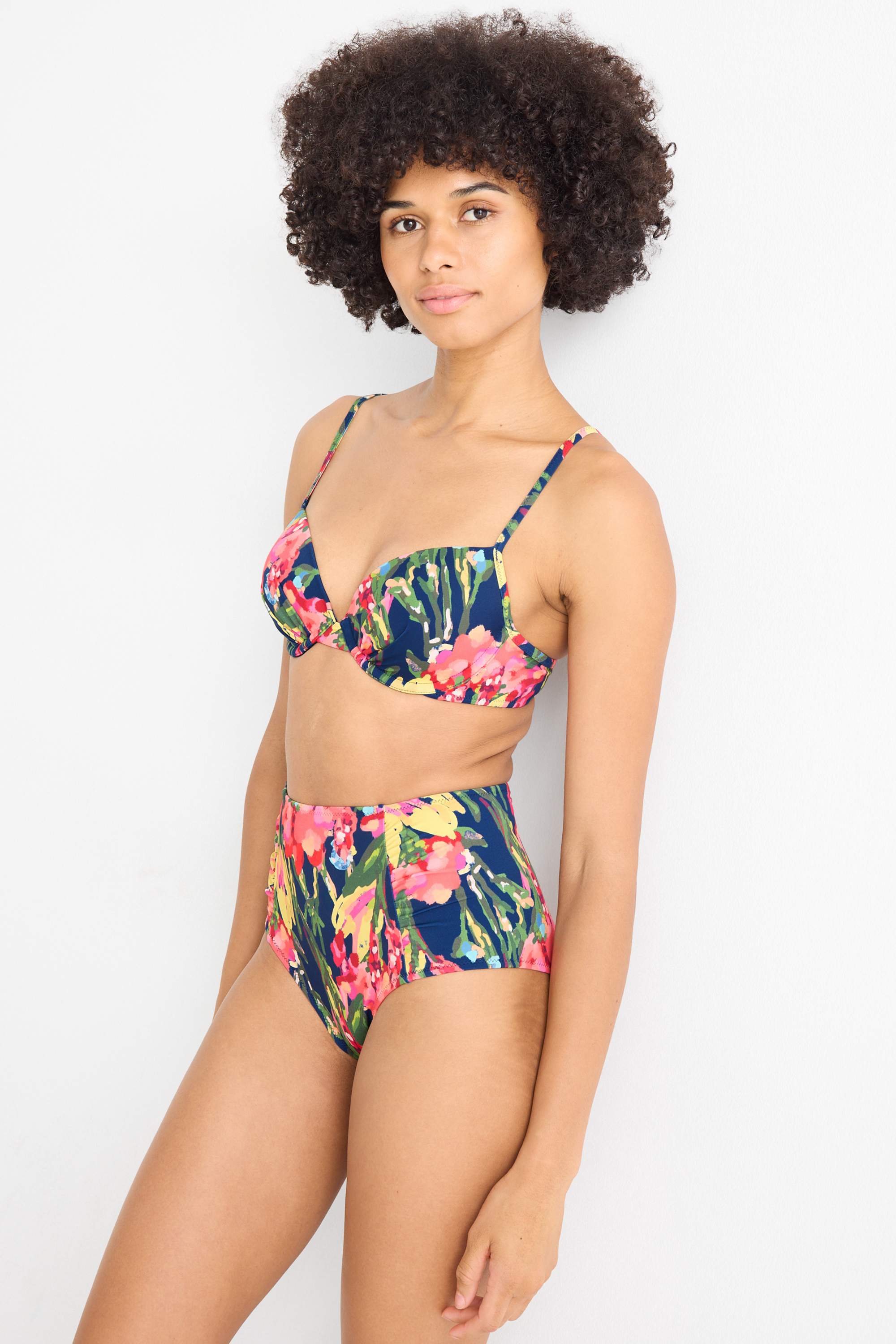 Bikini bottoms - high waist - LYCRA® XTRA LIFE™ - floral dark blue