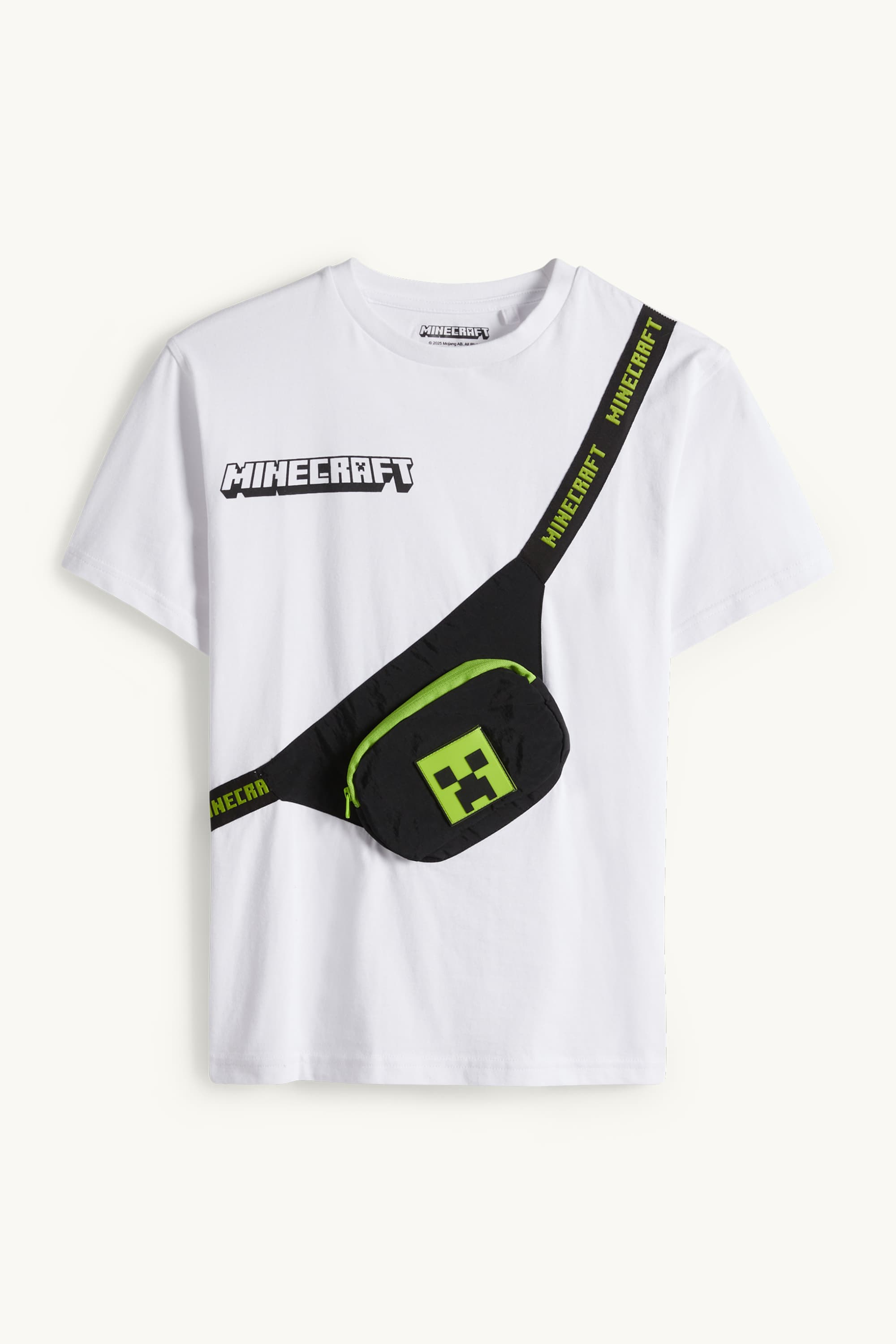 Minecraft - short sleeve T-shirt with appliquéd bag white / black