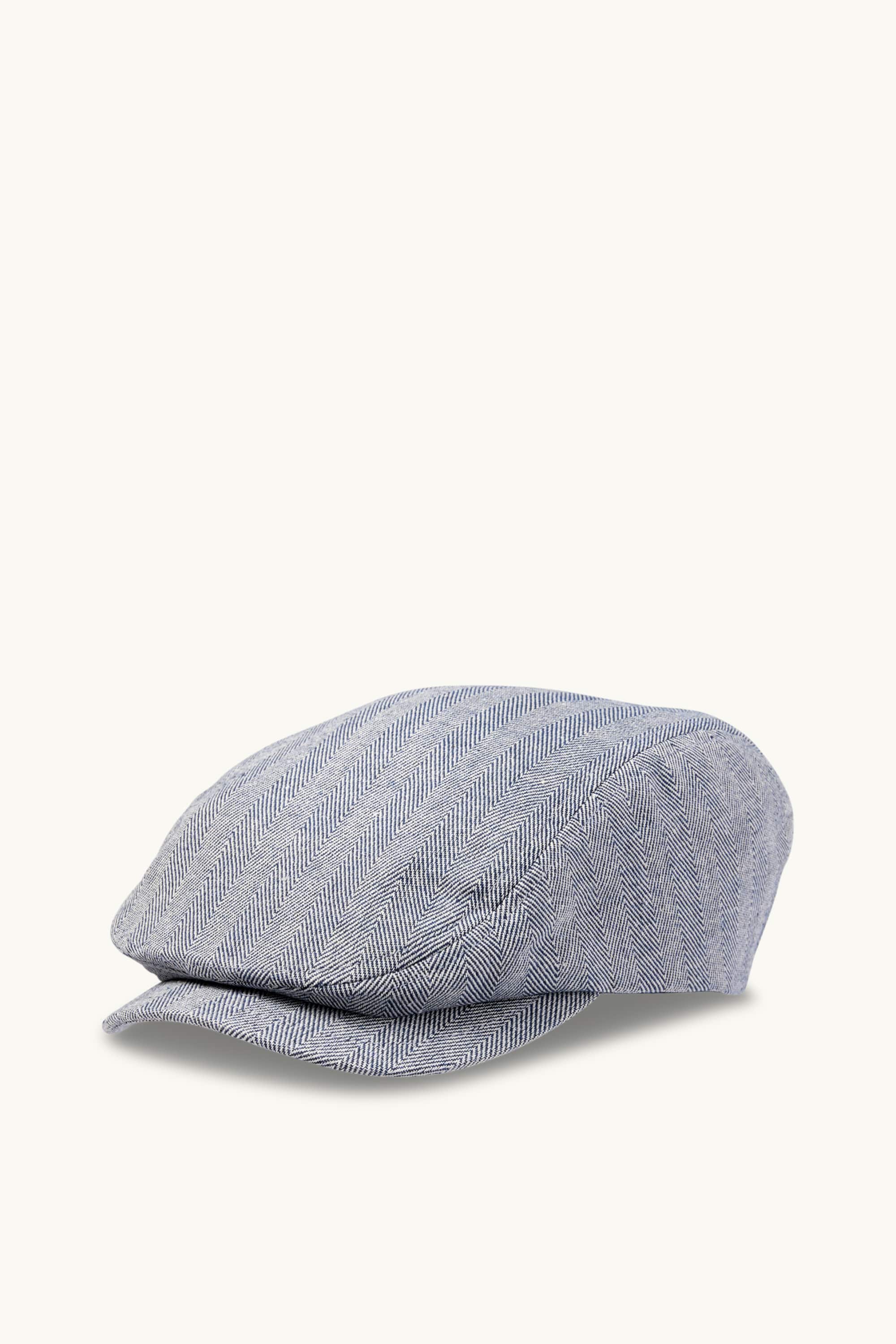 Flat cap with linen content - patterned blue