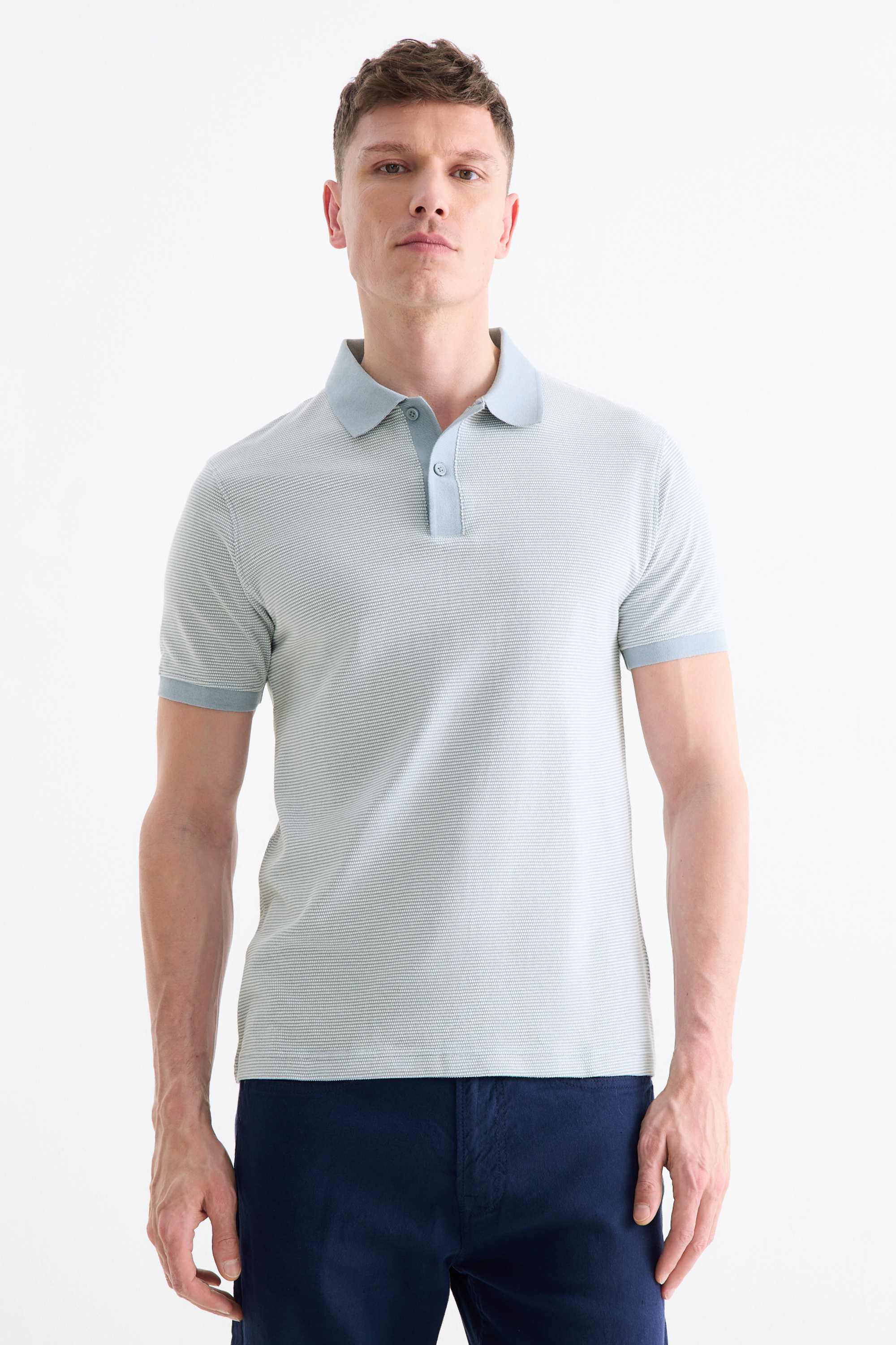Polo shirt - regular fit - textured light blue