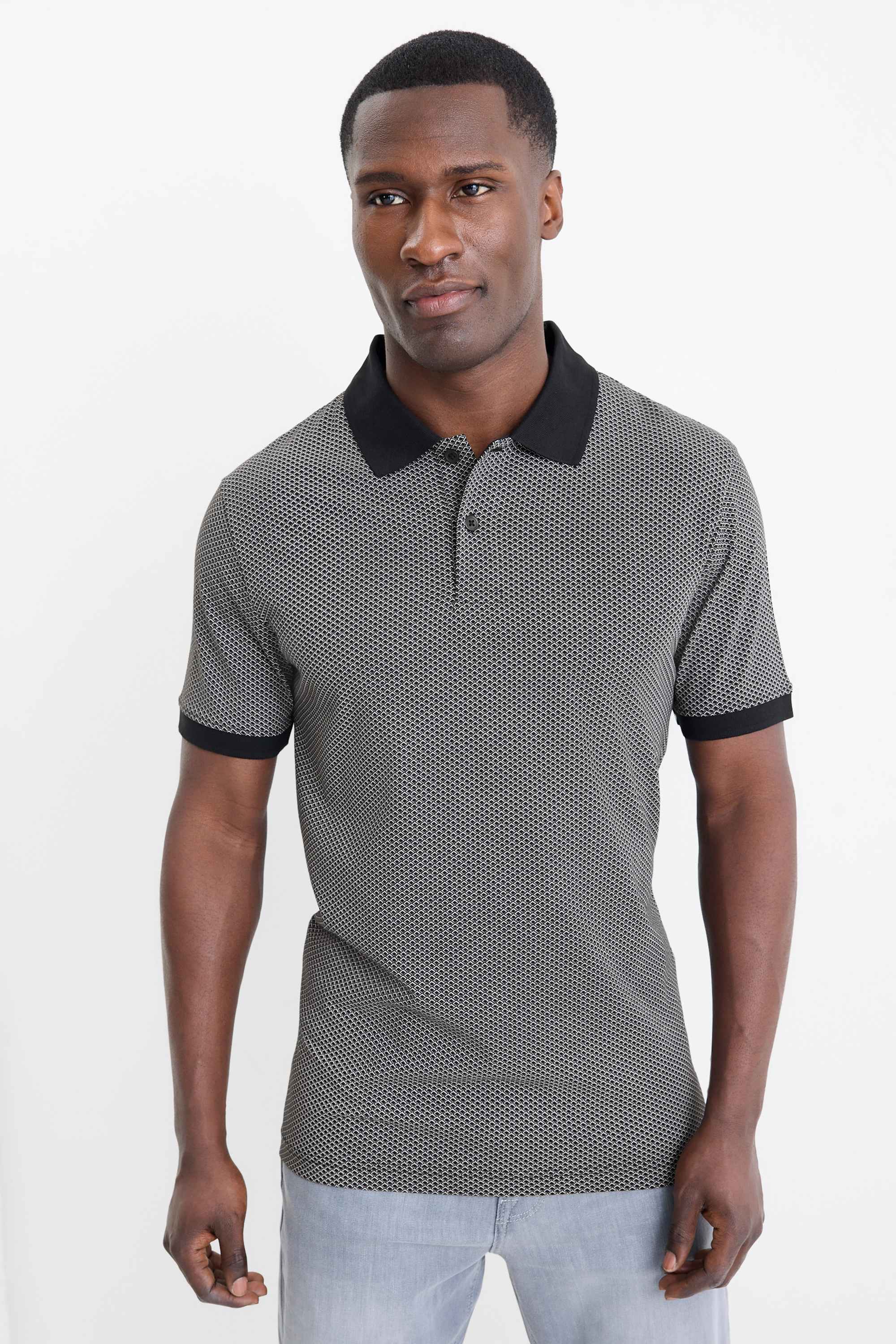 Polo shirt - regular fit - patterned black