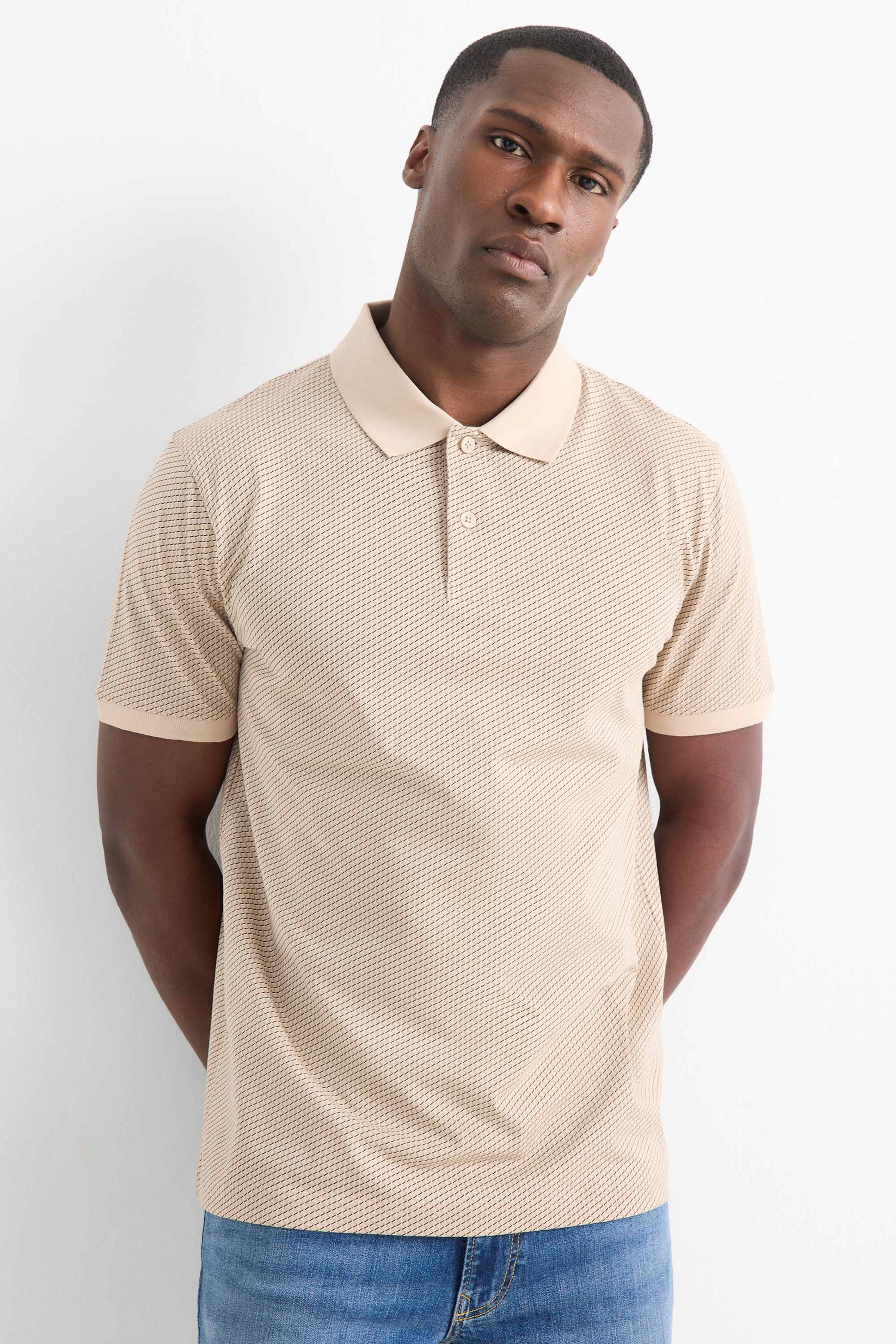 Polo shirt - regular fit - patterned beige