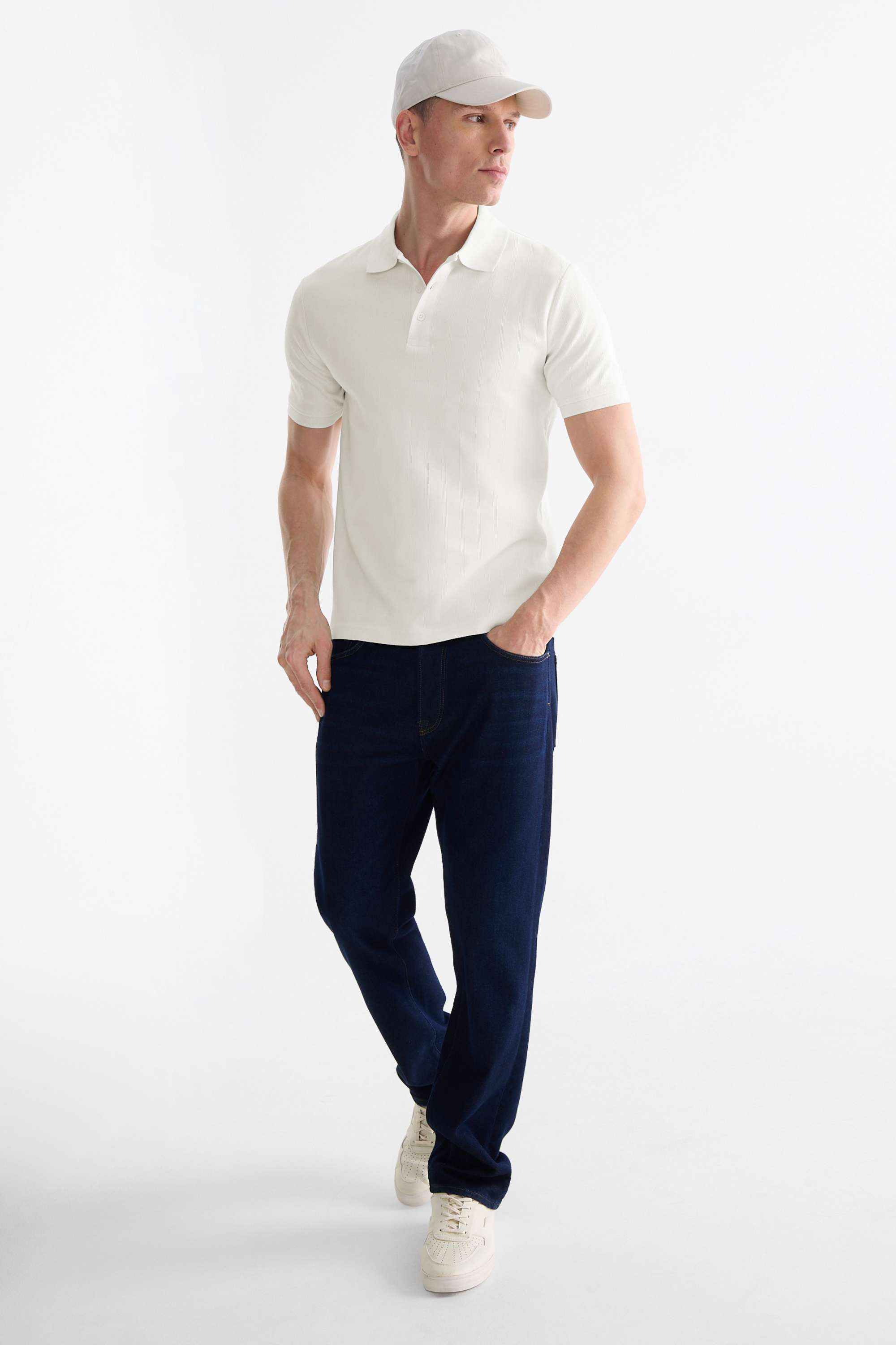 Polo shirt - relaxed fit - ribbed - textured cremewhite