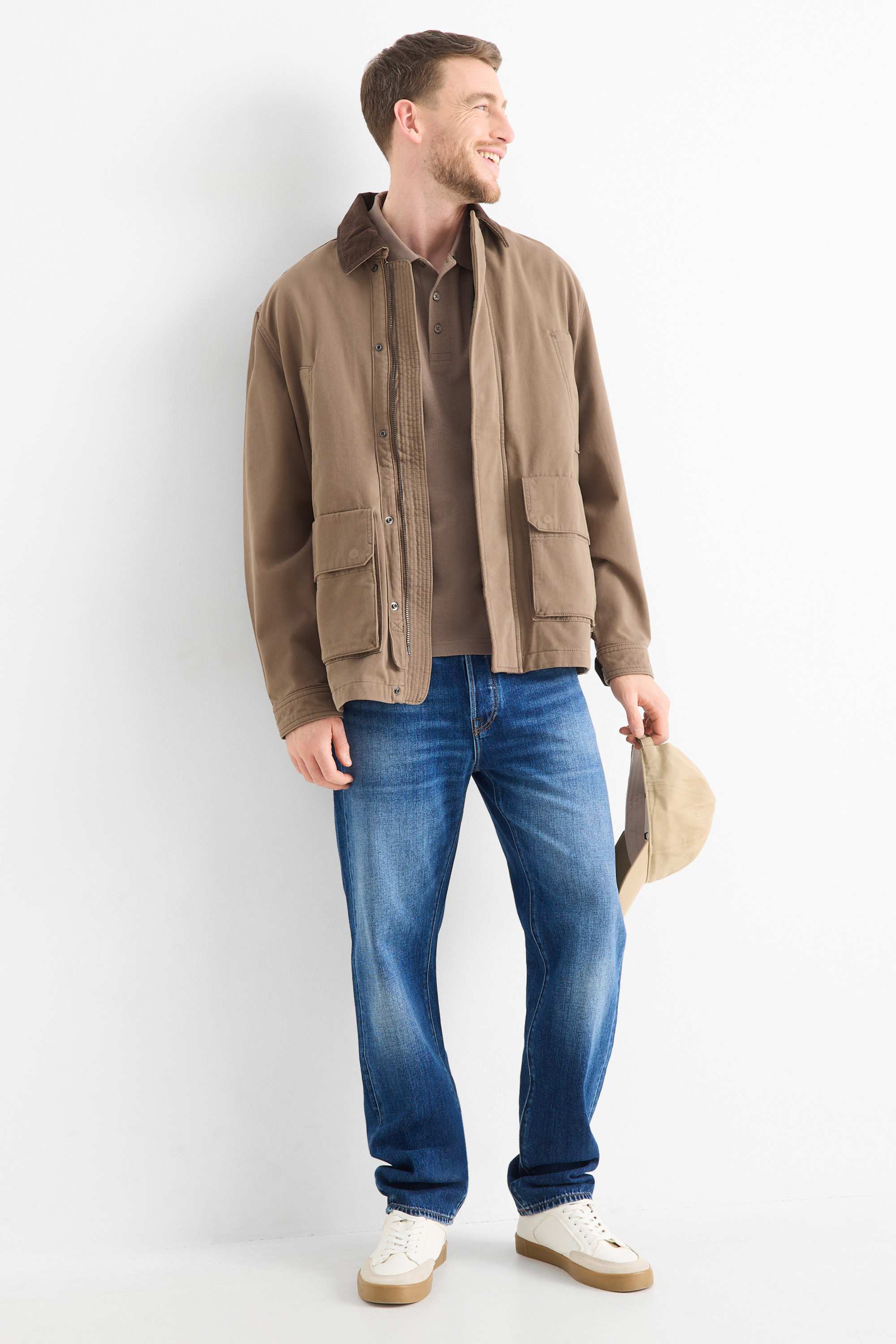 Polo shirt - relaxed fit - ribbed - textured dark brown