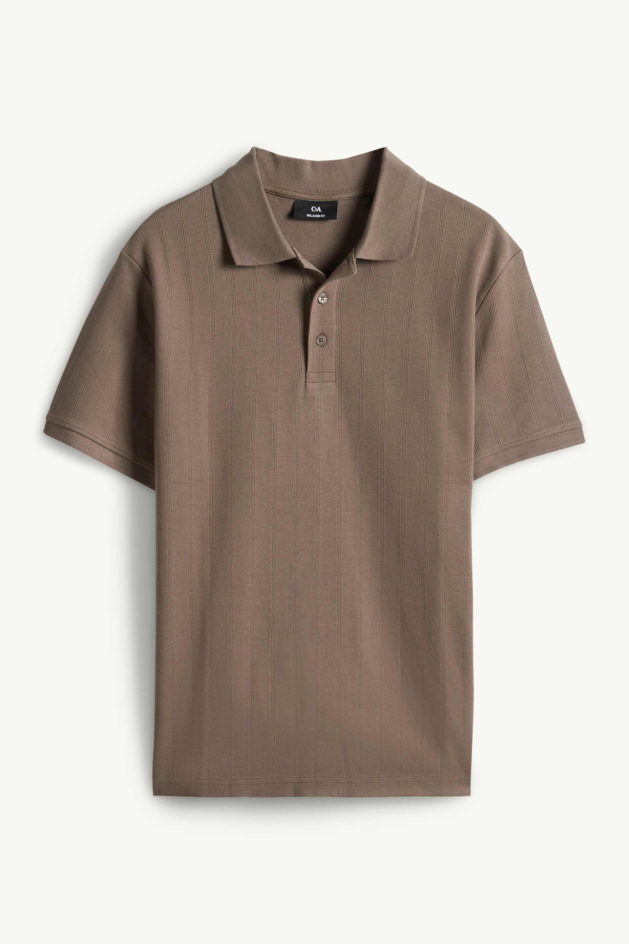 Polo shirt - relaxed fit - ribbed - textured dark brown