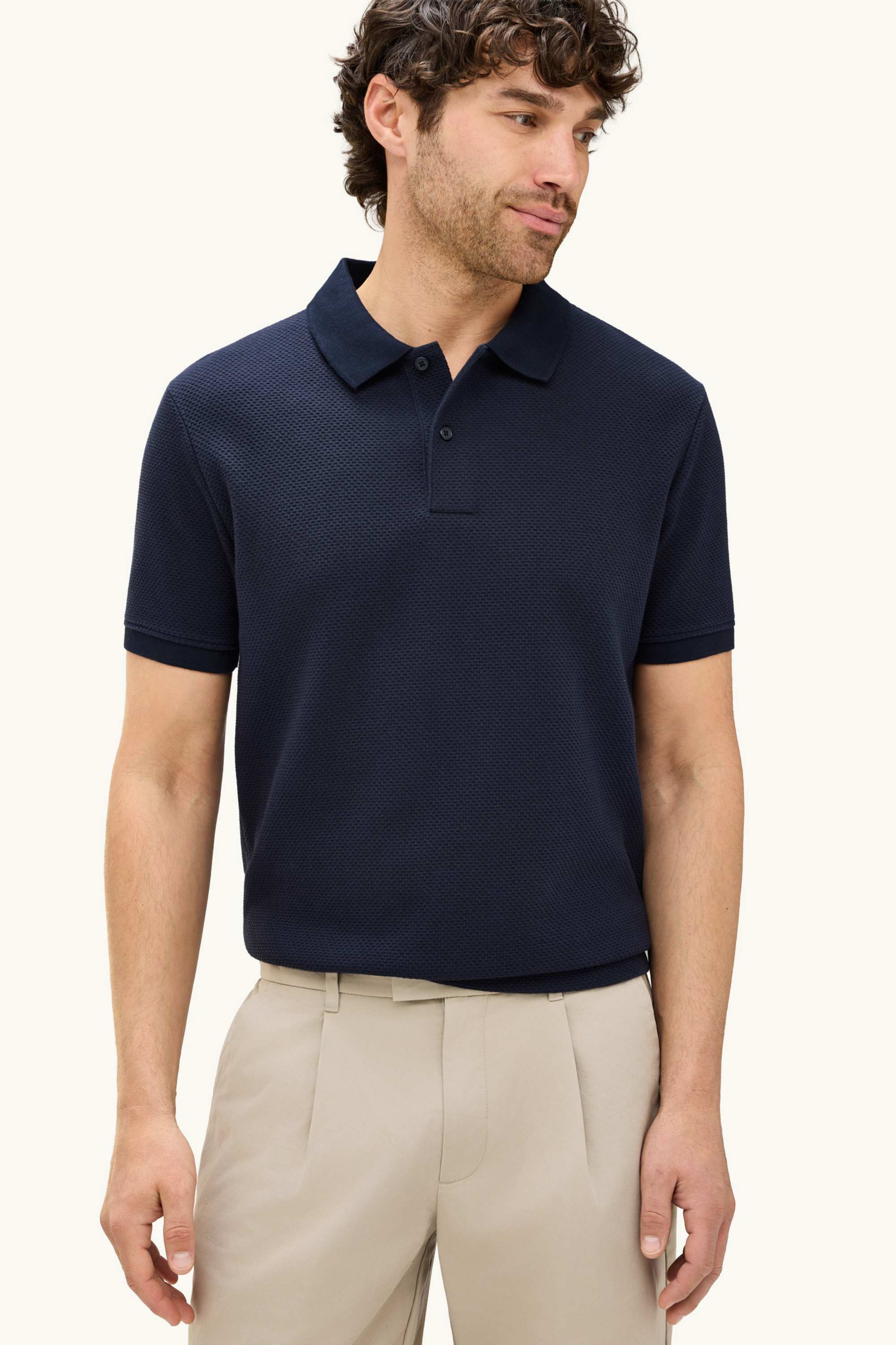 Polo shirt - regular fit - textured dark blue