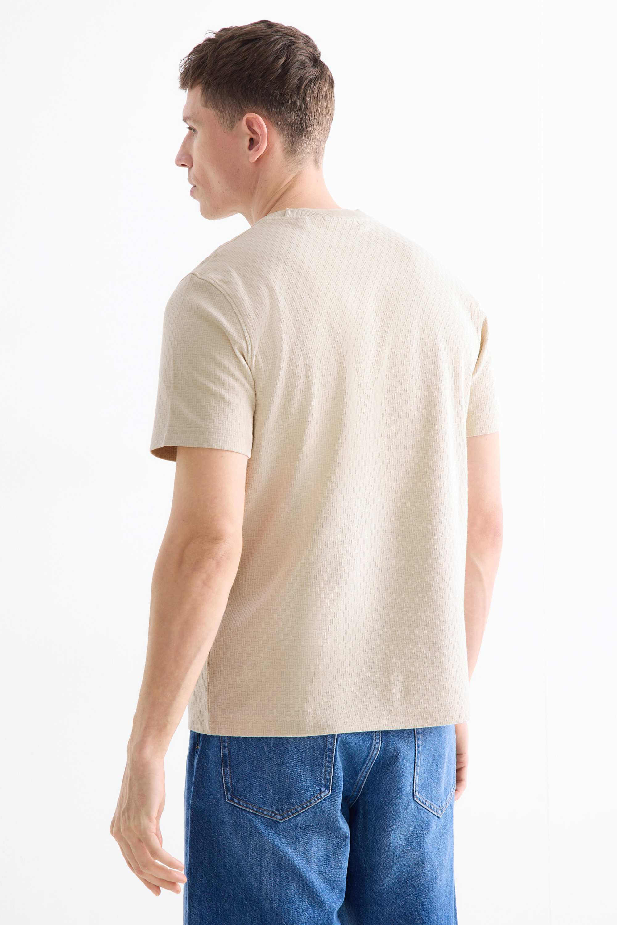 T-shirt - regular fit - textured cremewhite