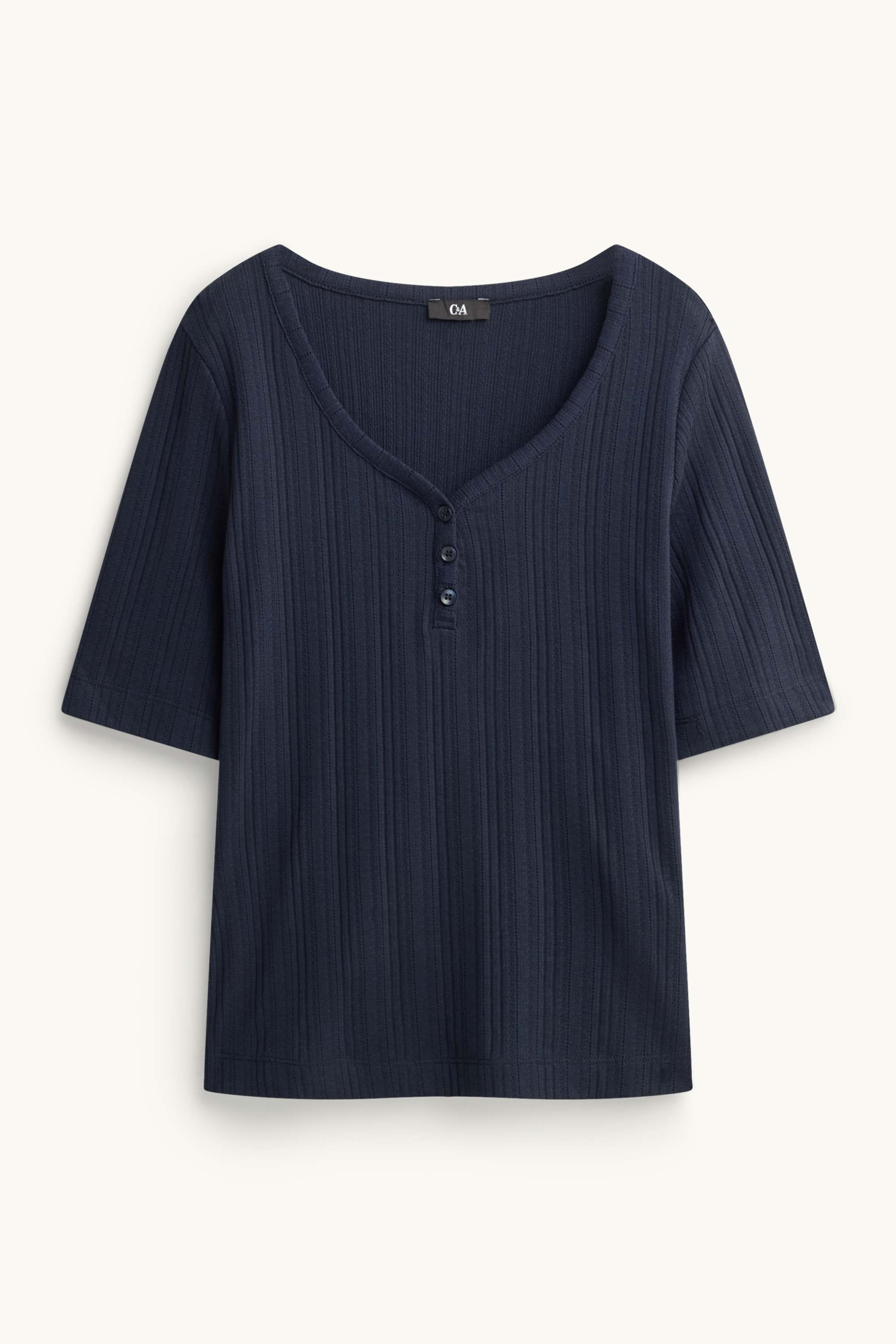 Henley T-shirt - regular fit - ribbed dark blue