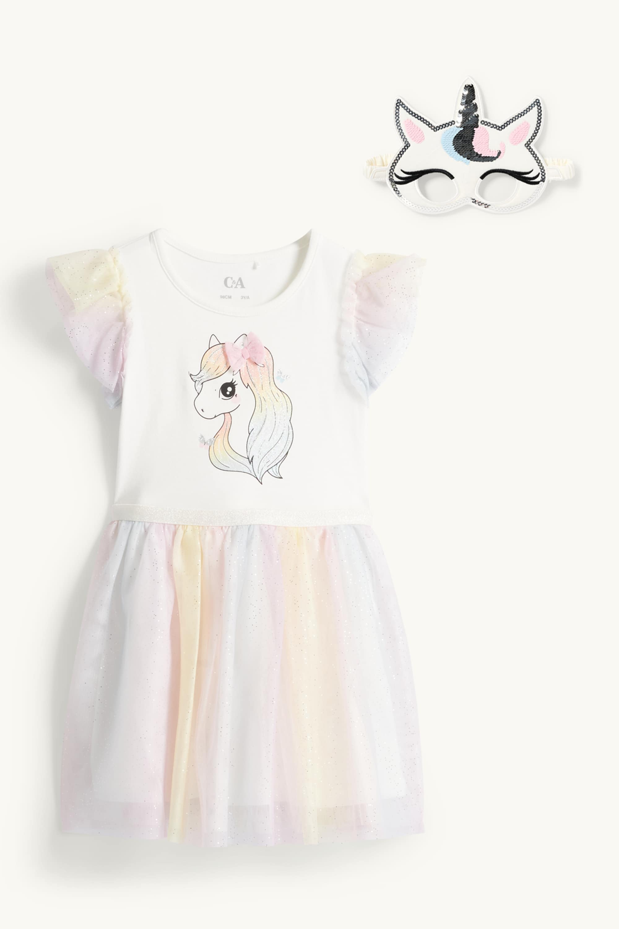 Unicorn - set - dress and mask - 2 piece - shiny cremewhite