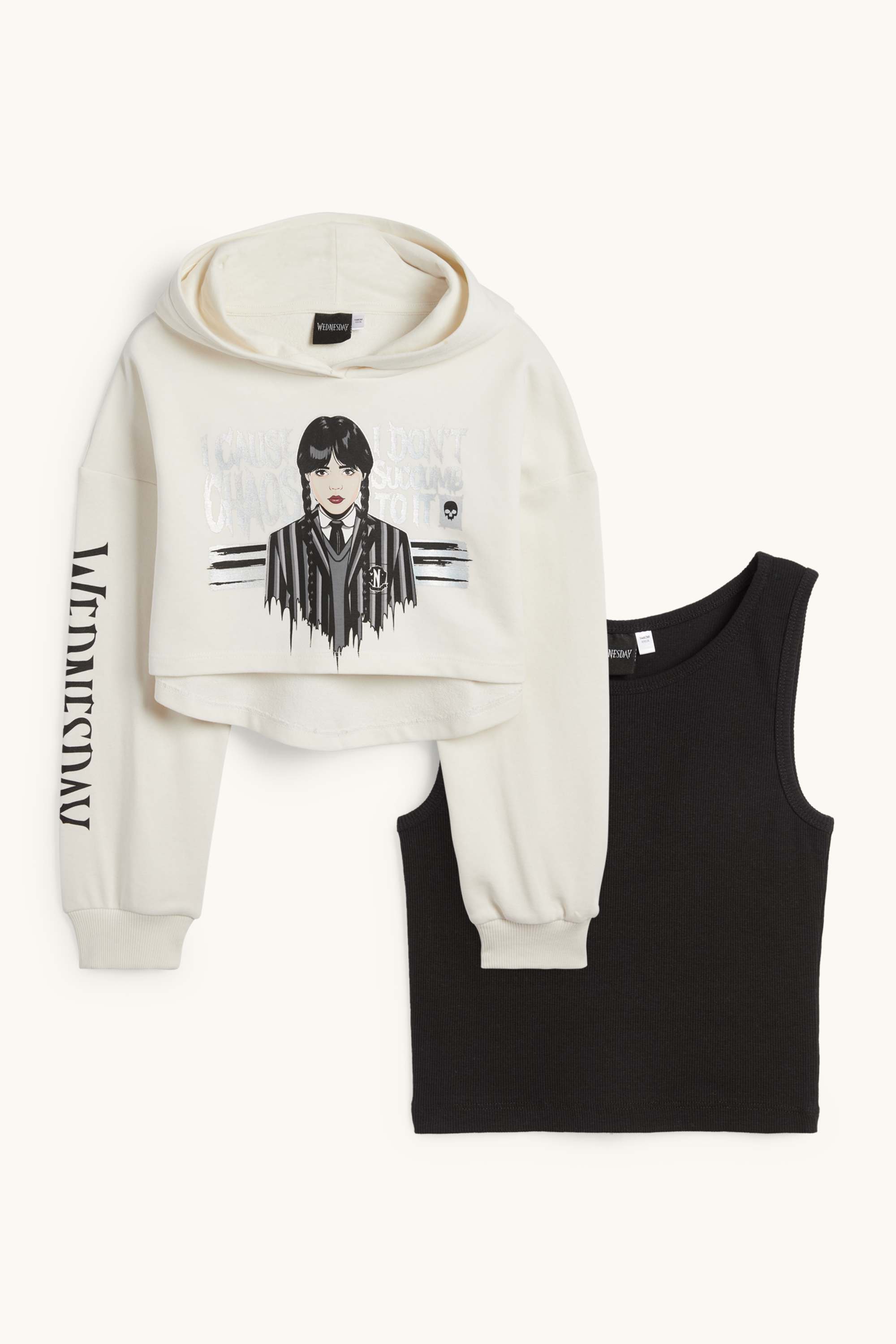 Wednesday - set - hoodie and top - 2 piece white