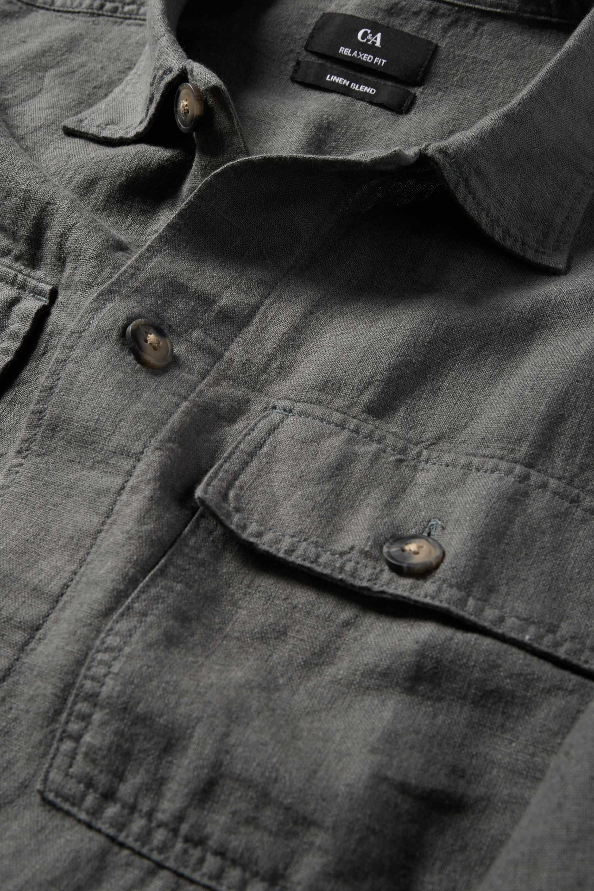 Shirt jacket - regular fit - kent collar - linen blend green