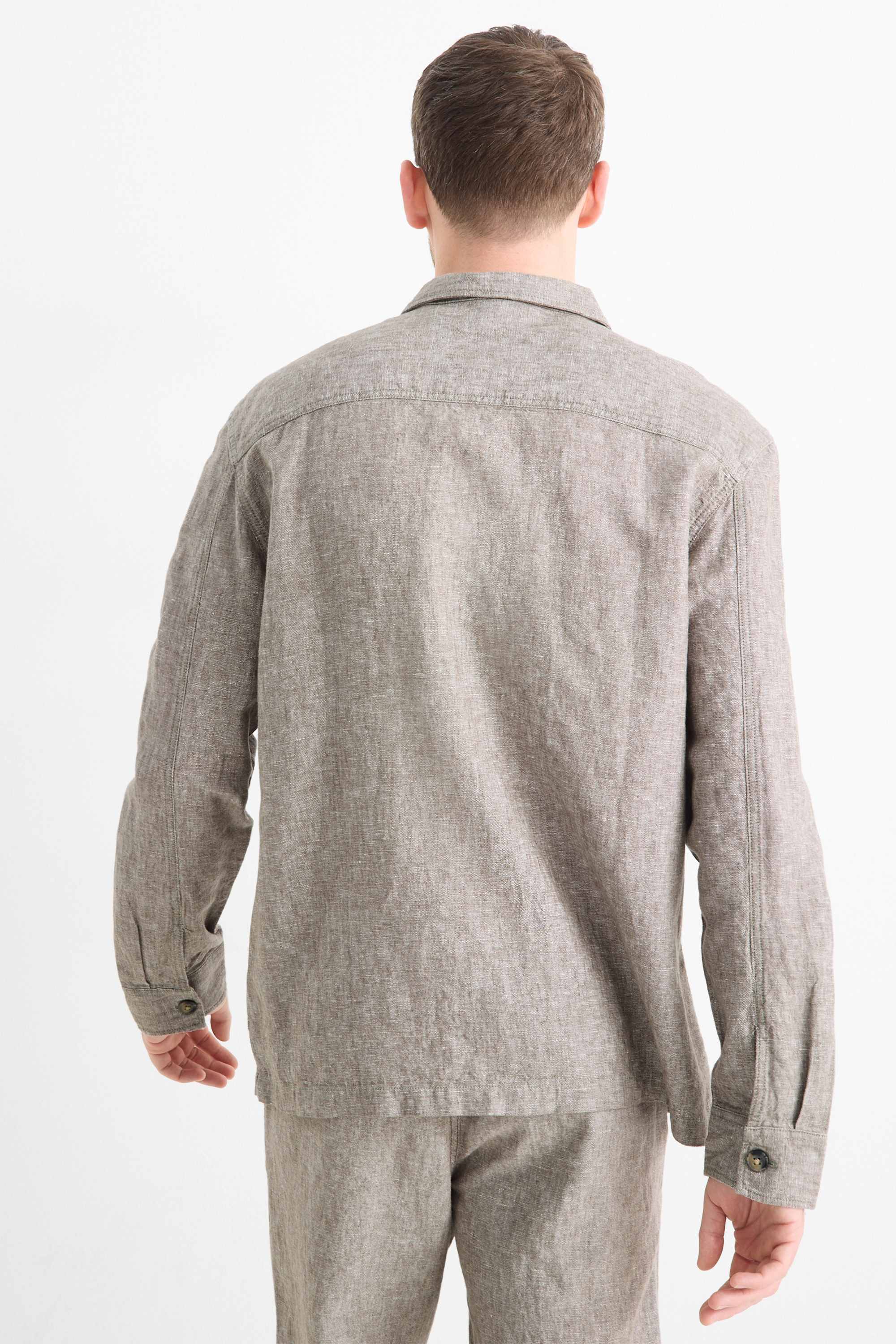 Shirt jacket - regular fit - kent collar - linen blend gray-melange