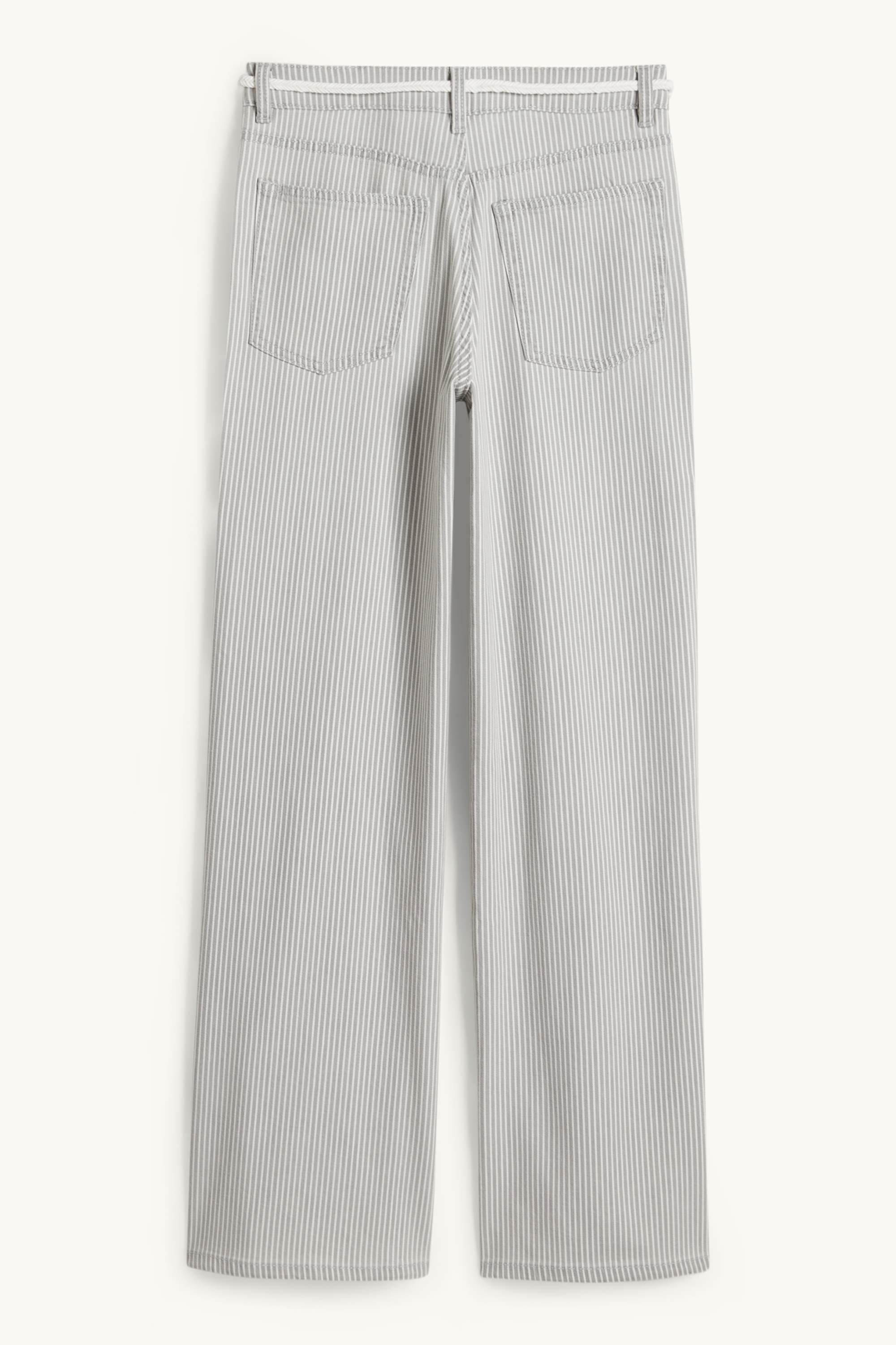 Wide leg jeans with belt - mid-rise waist - striped white / gray