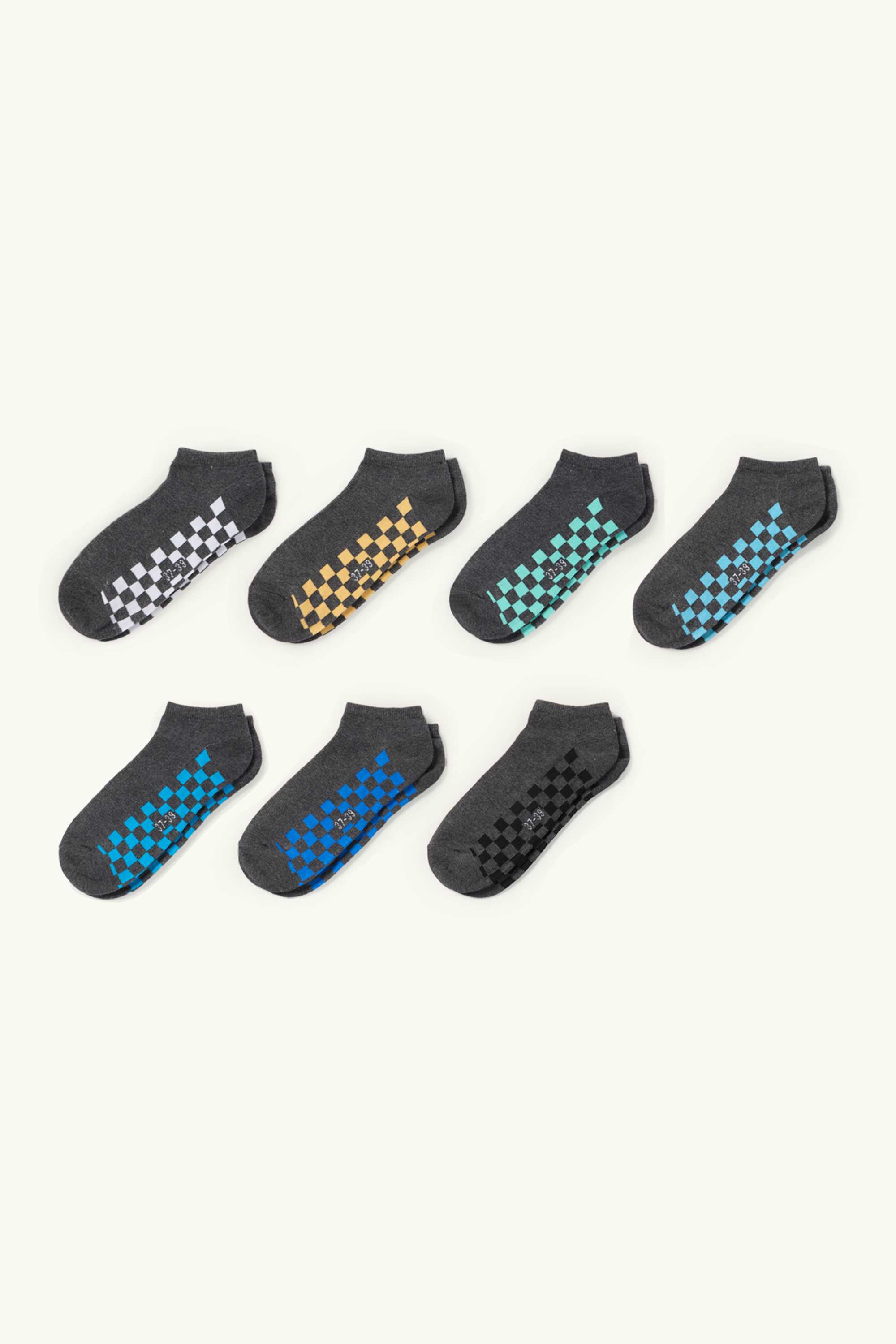 Multipack of 7 - trainer socks - check gray