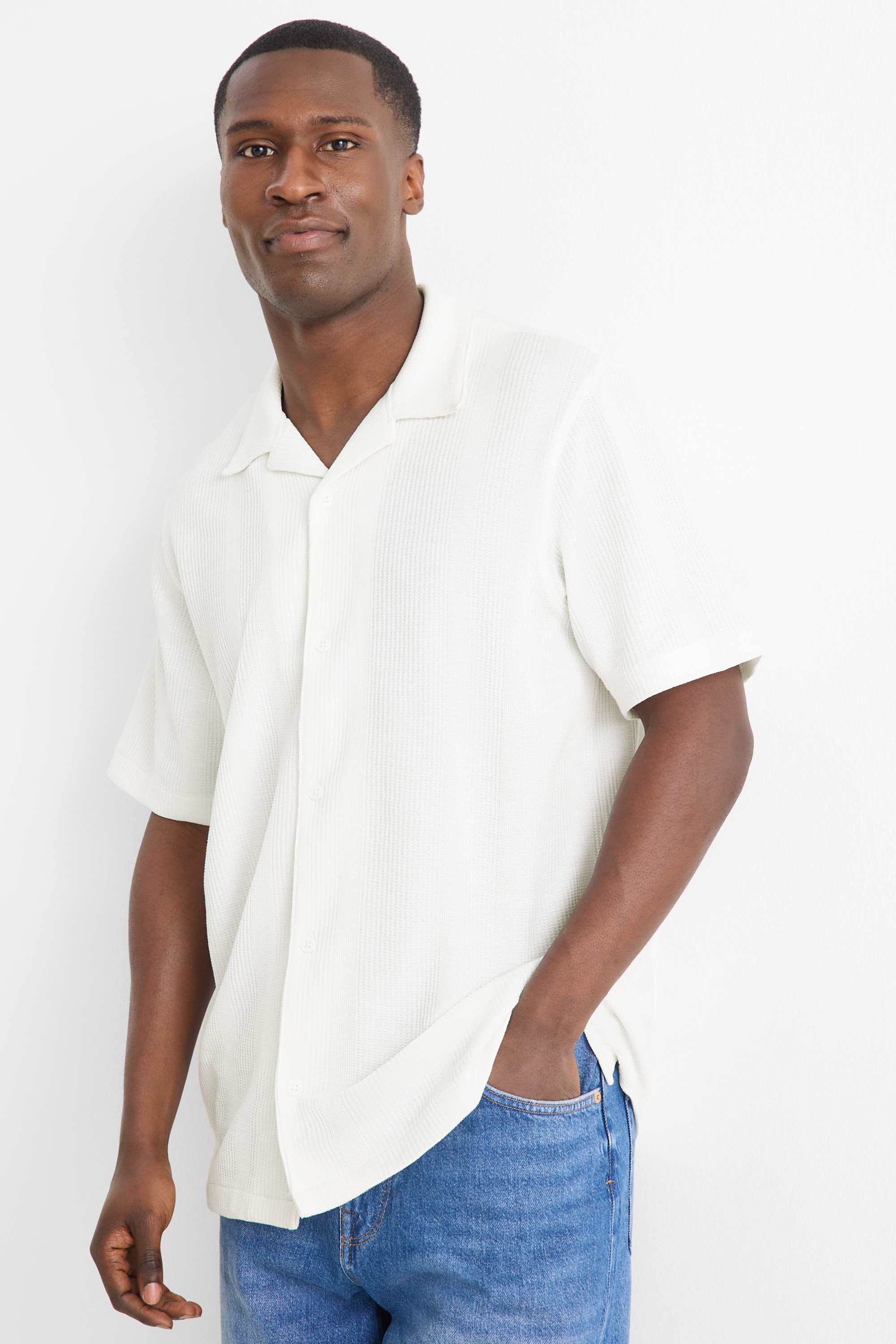 Shirt - regular fit - lapel collar - textured white