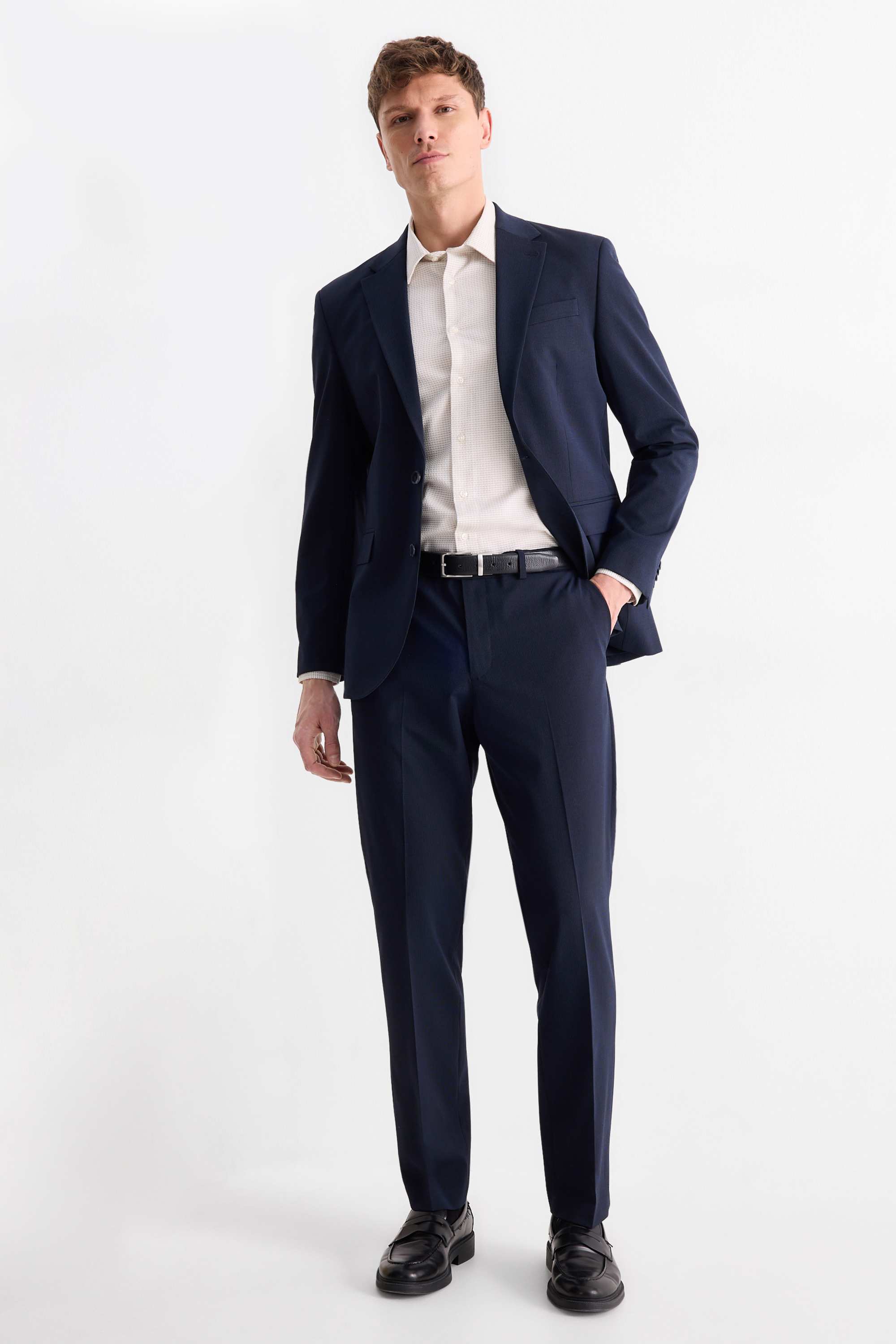 Business shirt - slim fit - kent collar - easy-iron - textured light beige