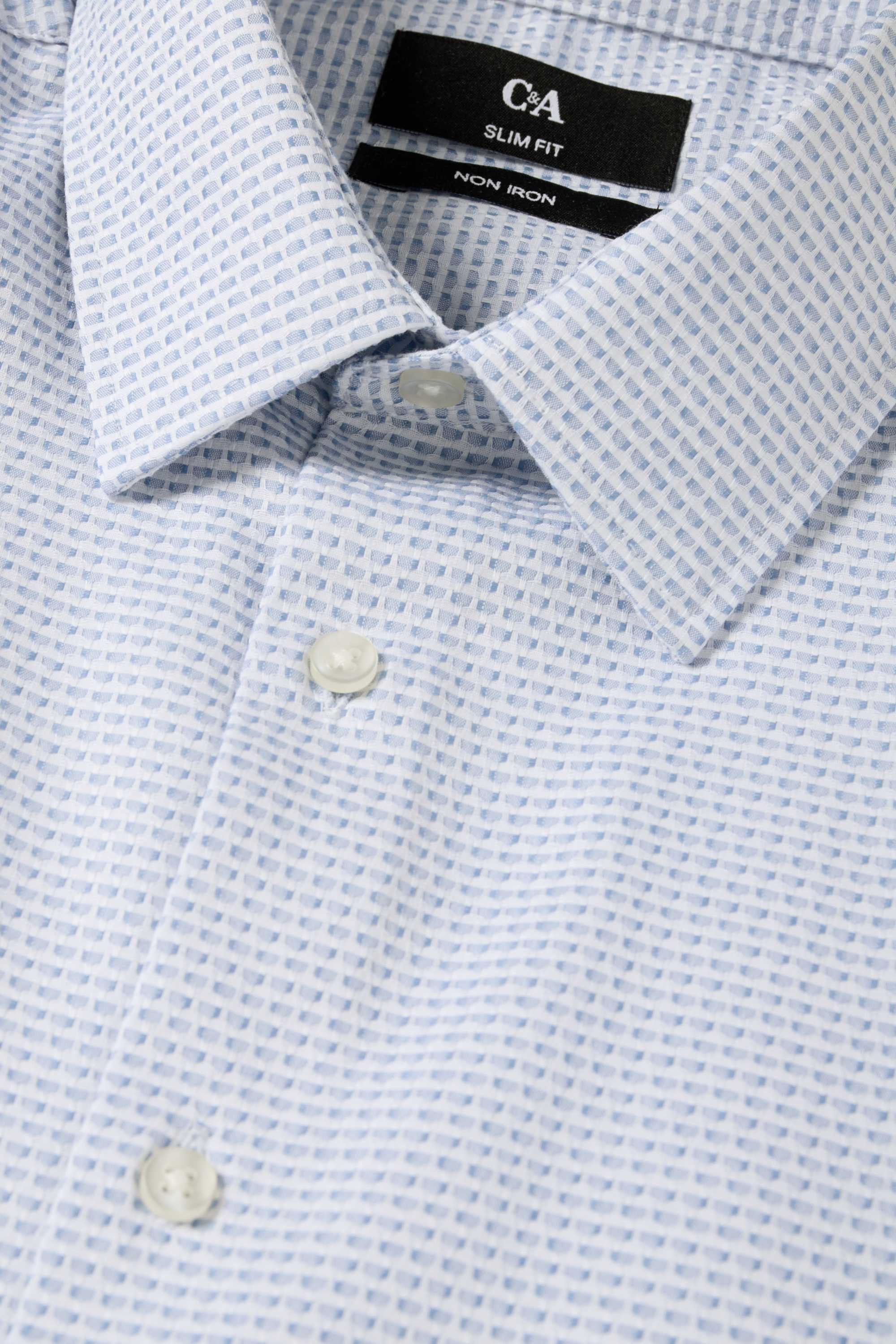 Business shirt - slim fit - kent collar - easy-iron - textured white / light blue