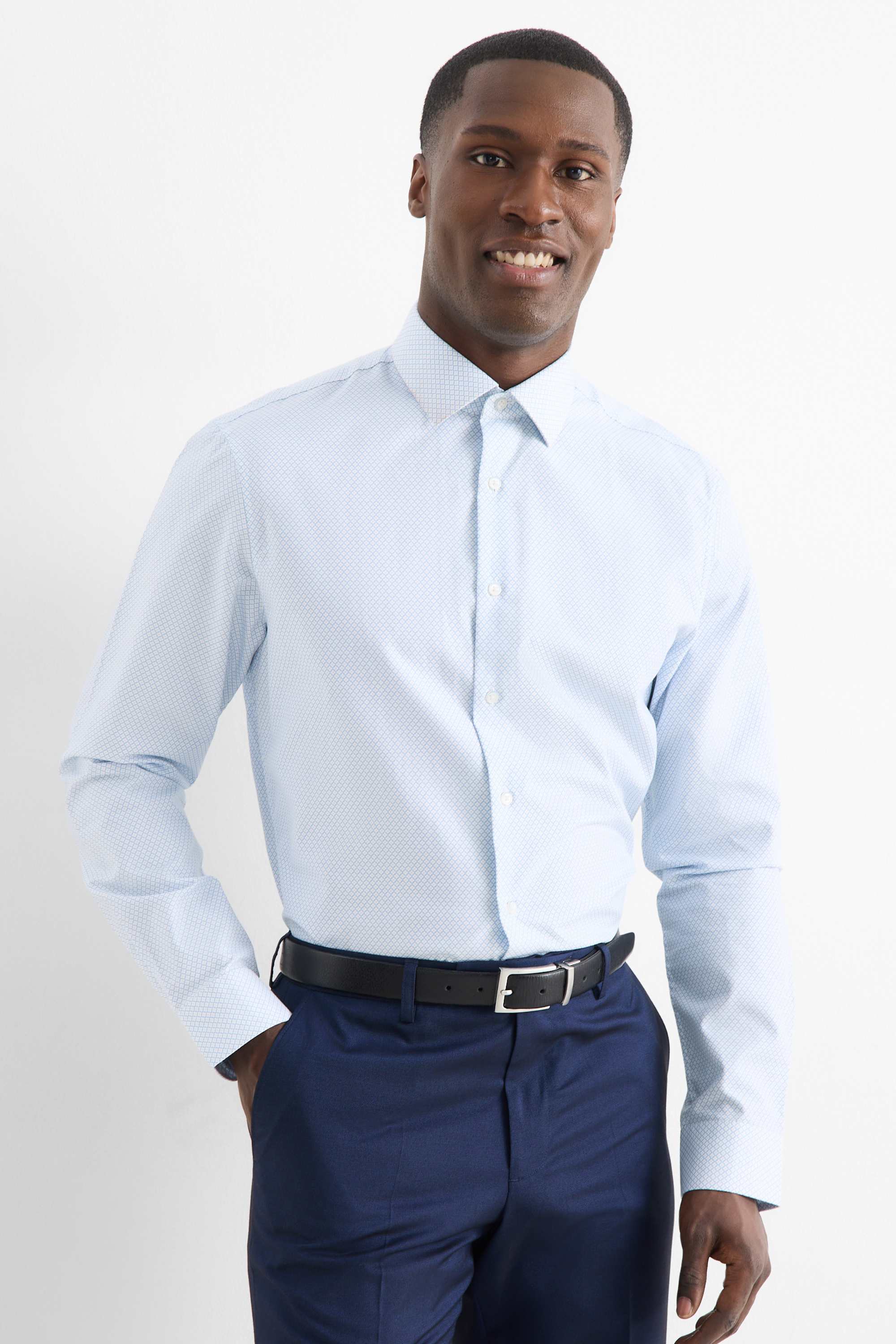 Business shirt - regular fit - kent collar - easy-iron - patterned light blue