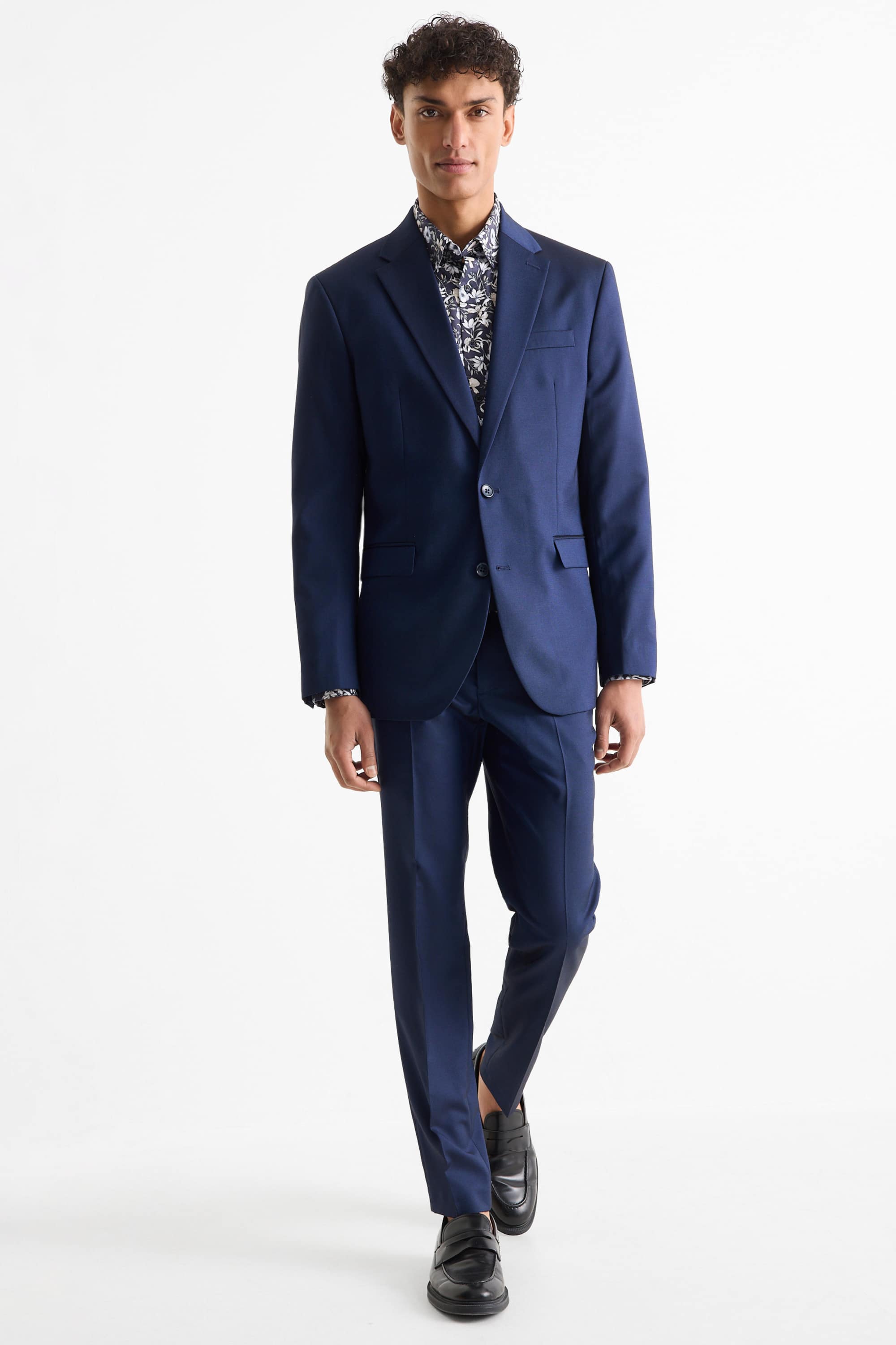 Business shirt - regular fit - button-down collar - patterned dark blue