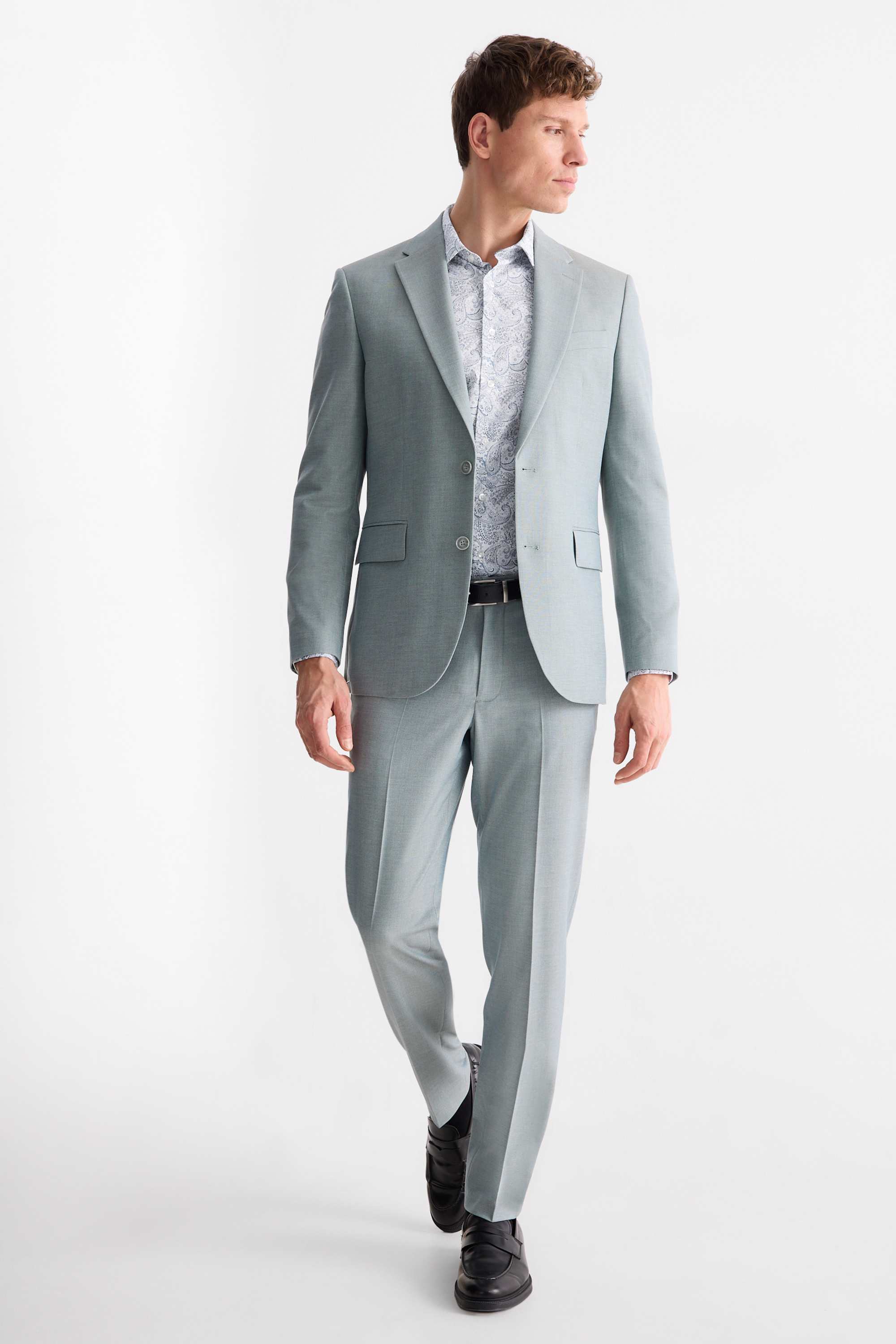 Business shirt - regular fit - kent collar - easy-iron - patterned white / light blue