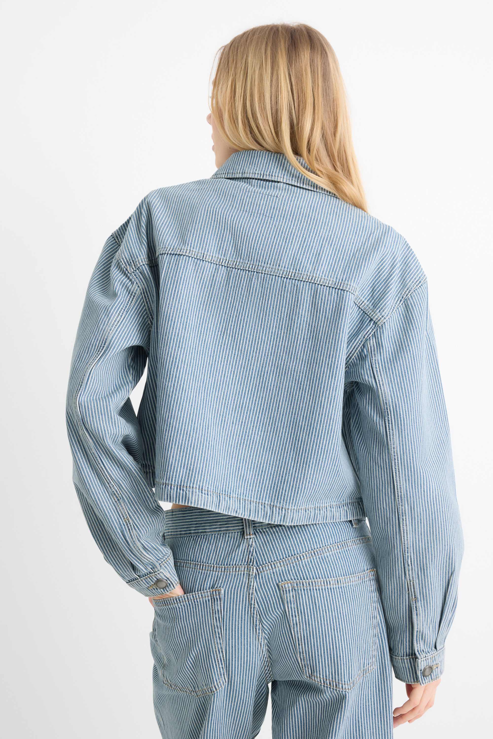 Denim shirt blouse - striped white / blue