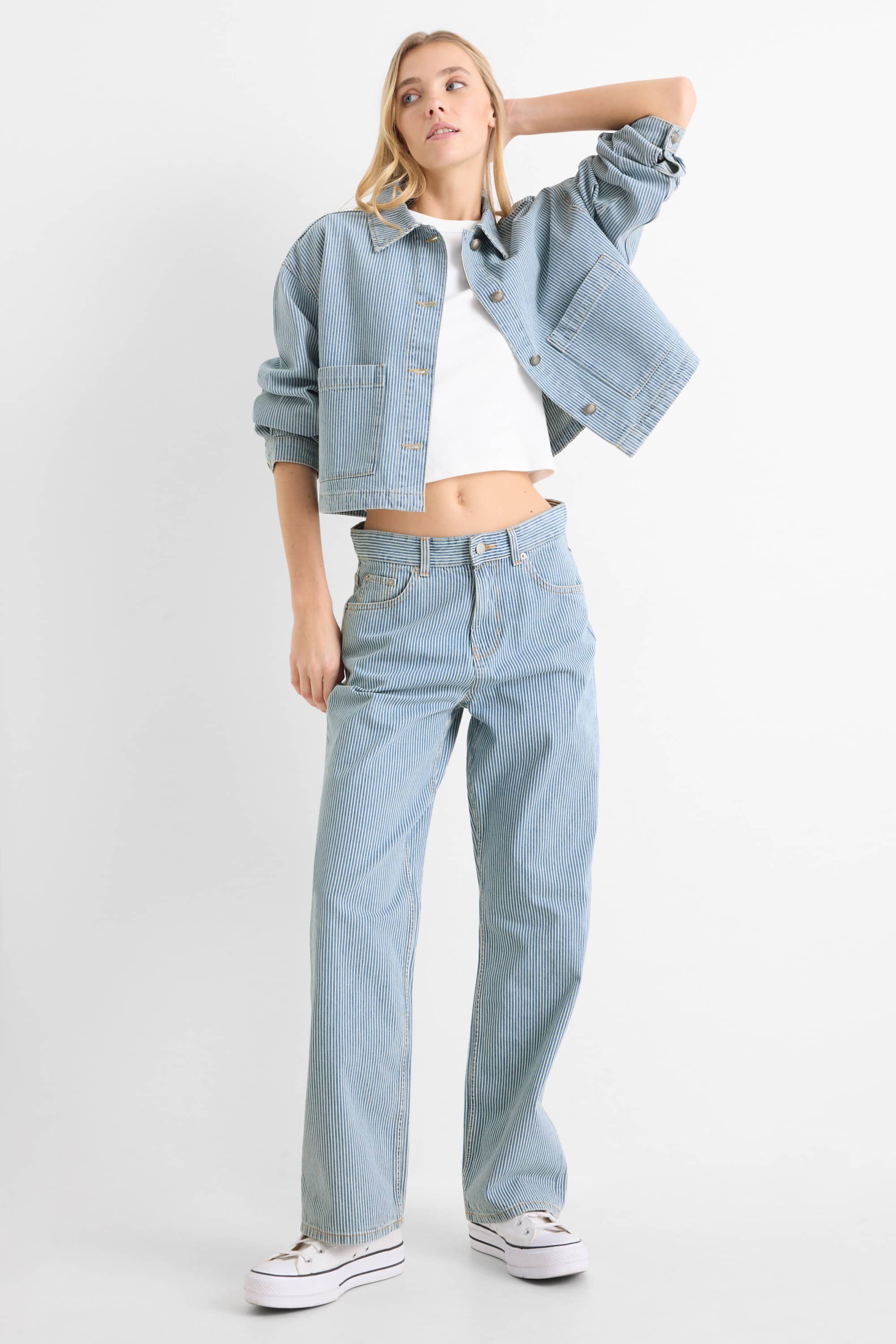 Denim shirt blouse - striped white / blue