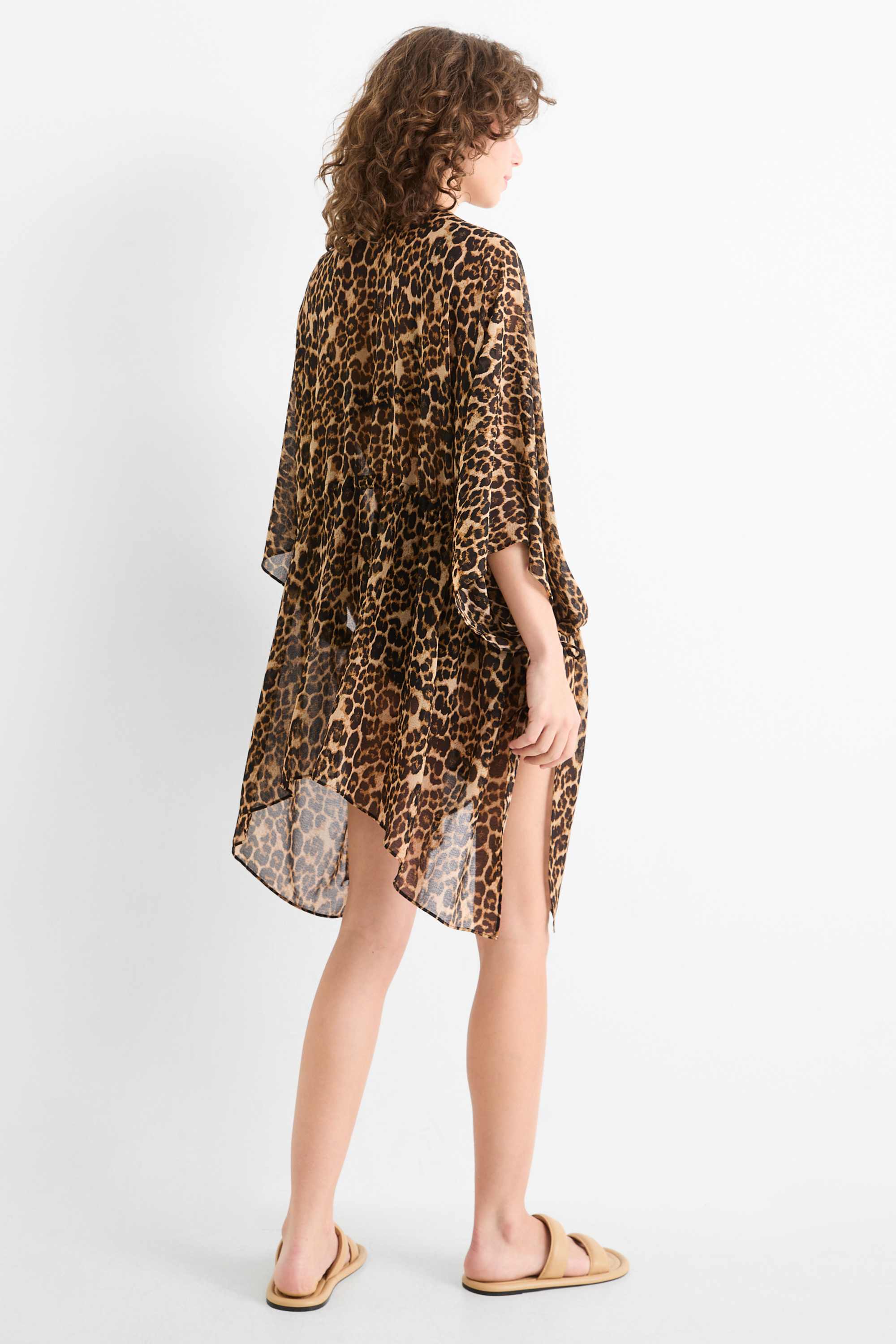 Kimono - leopard print - textured black / beige