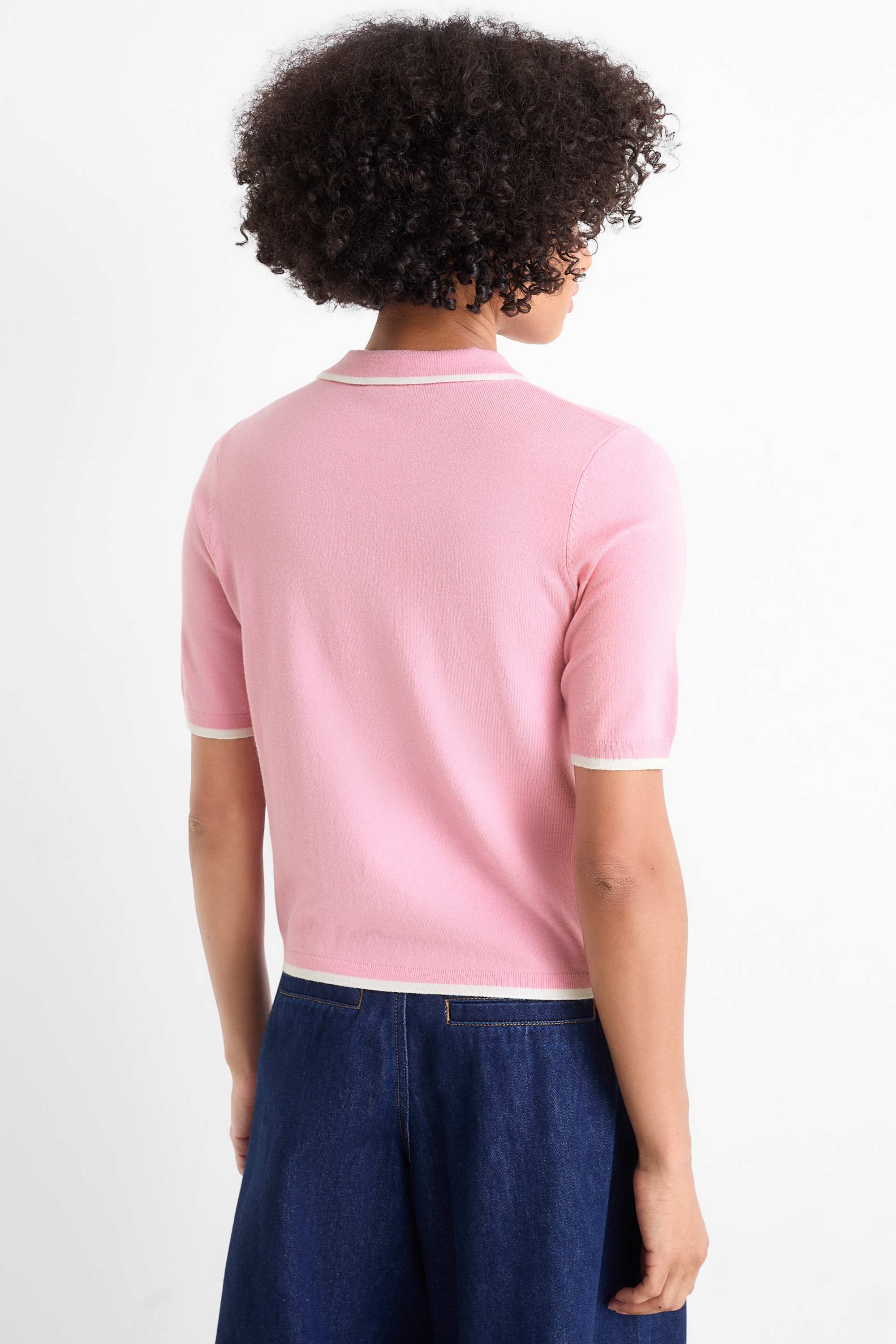 Knitted jumper - short sleeve pink