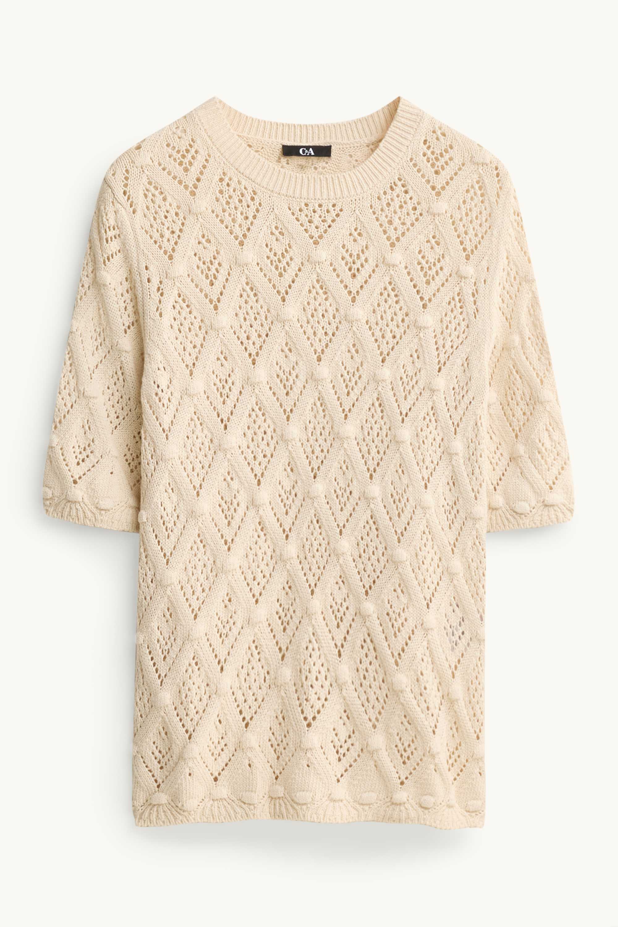 Knitted jumper - short sleeve beige