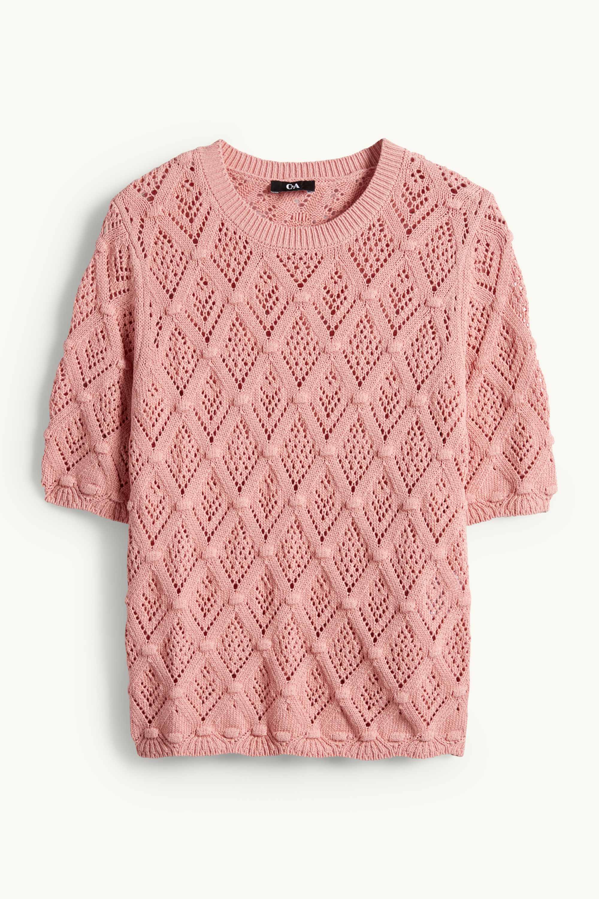Knitted jumper - short sleeve dark rose