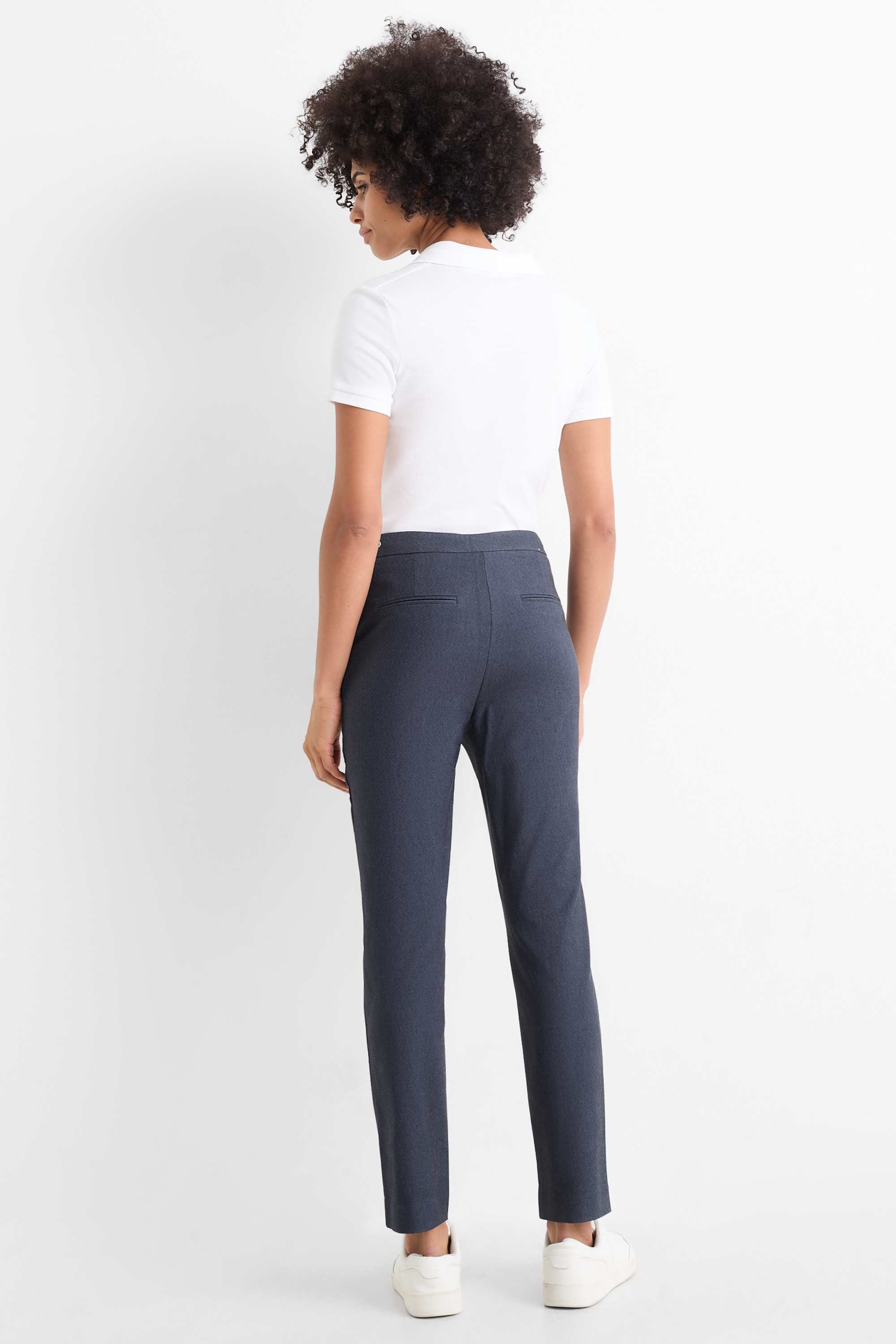 Cloth trousers - mid-rise waist - tapered fit - denim look dark blue