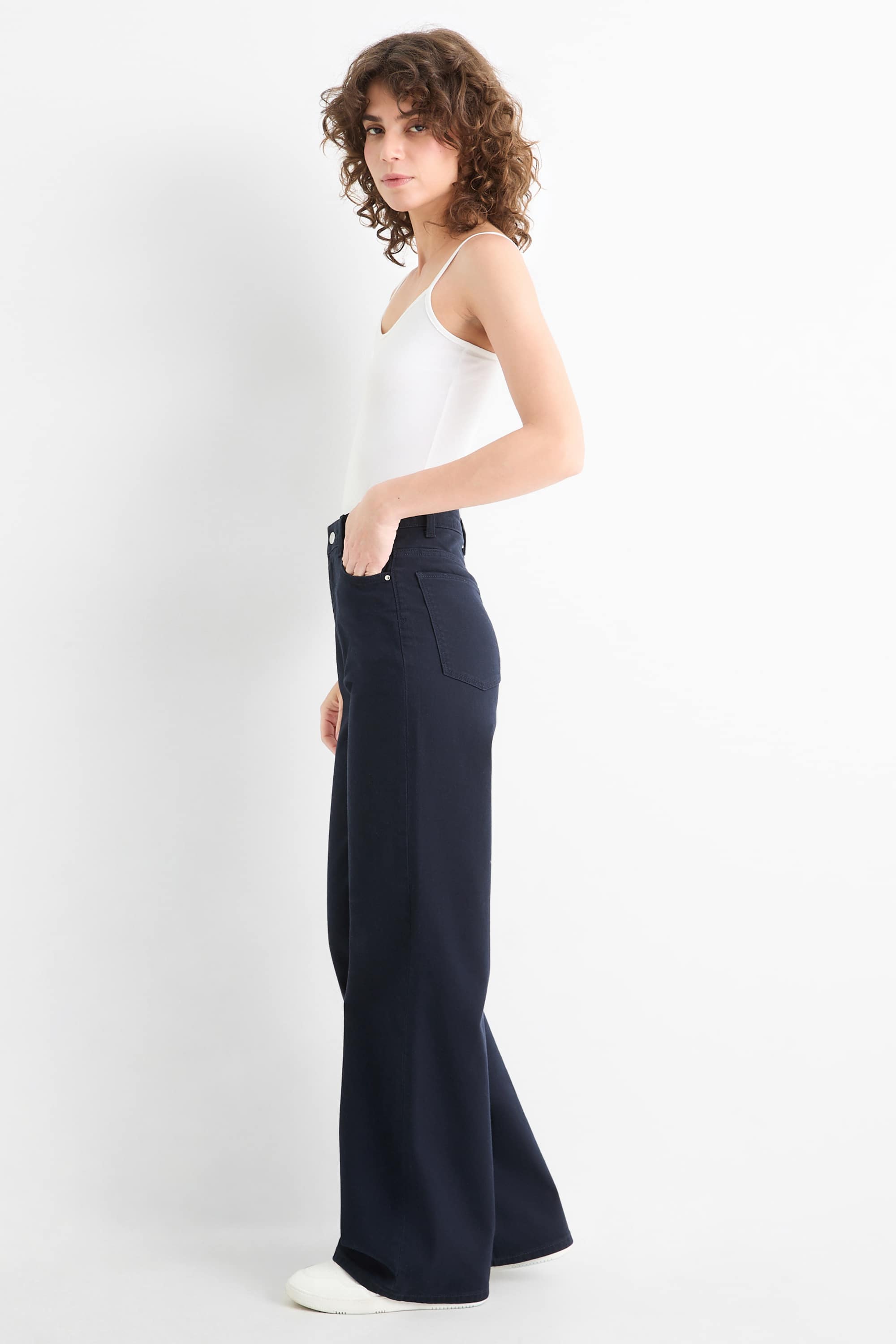 Cloth trousers - high waist - wide leg dark blue