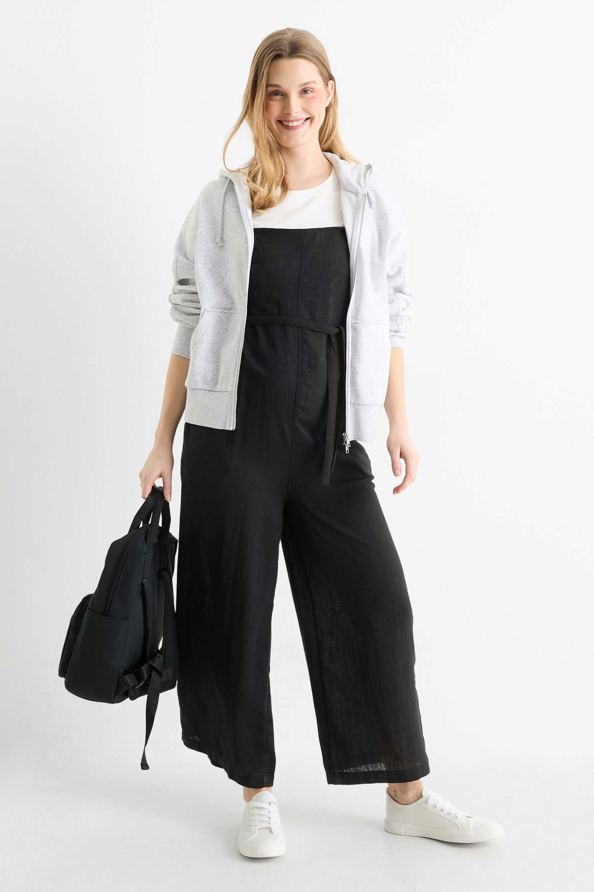 Set - maternity T-shirt and dungarees - 2 piece black / white
