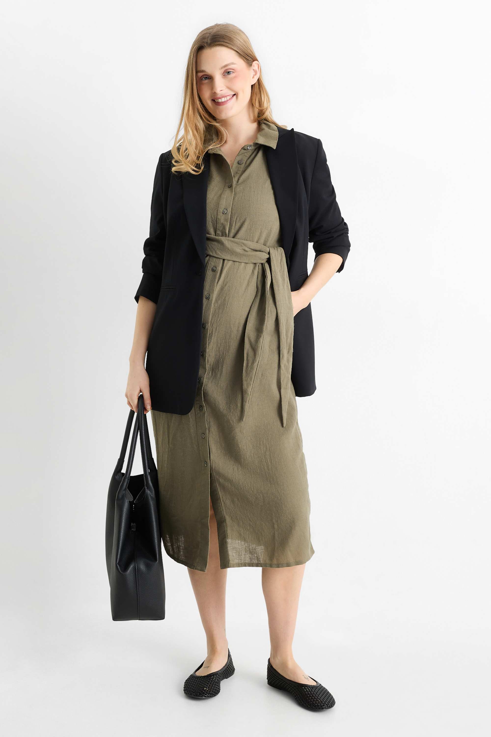 Maternity shirt dress dark green