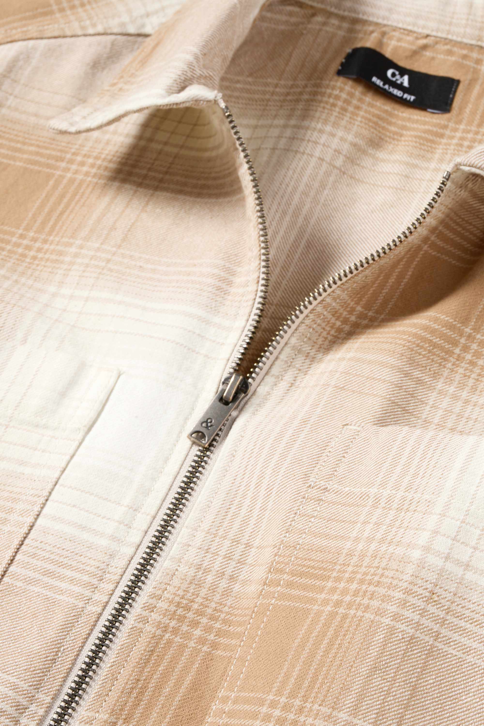 Shirt jacket - relaxed fit - kent collar - check white / beige