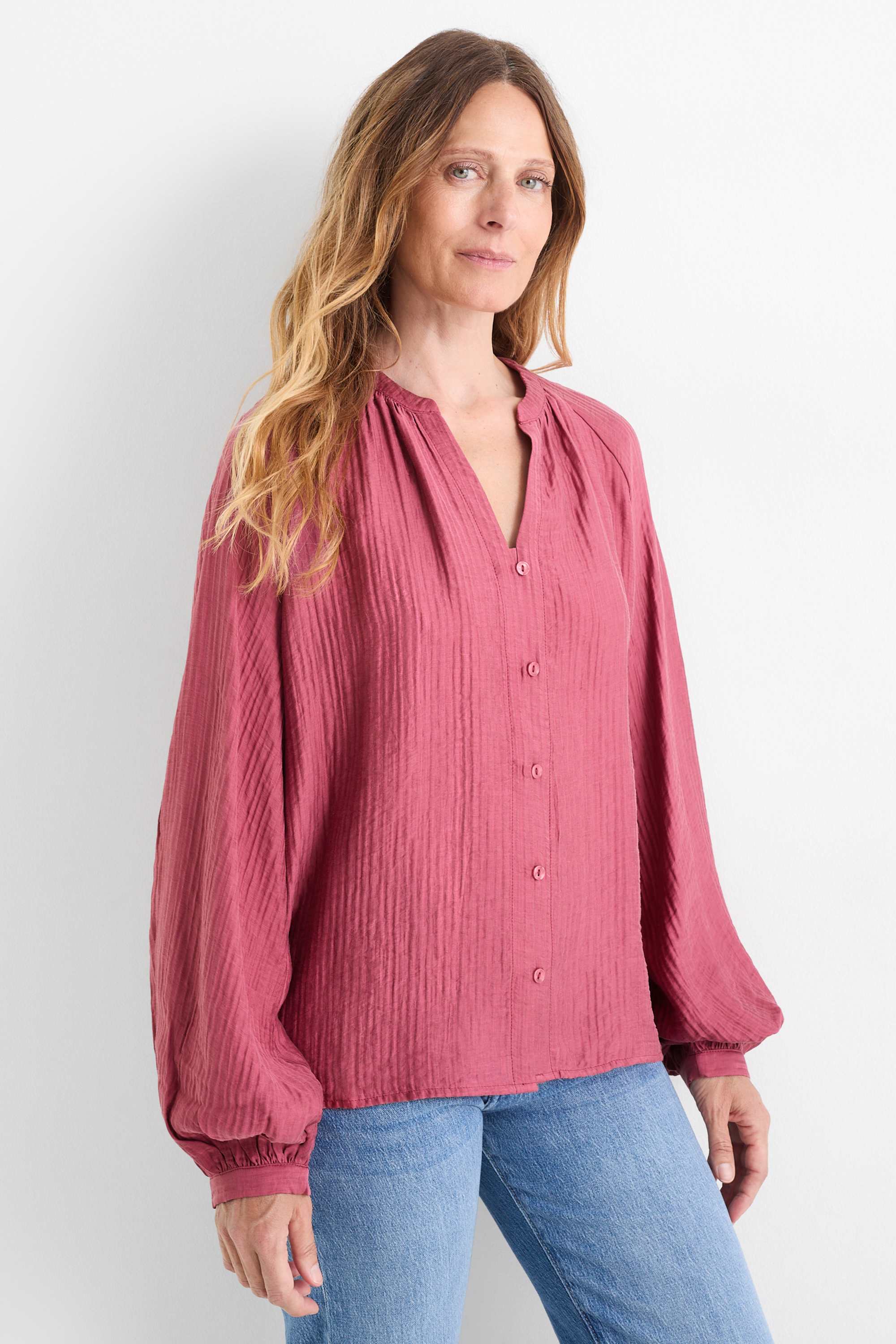 V-neck blouse dark red