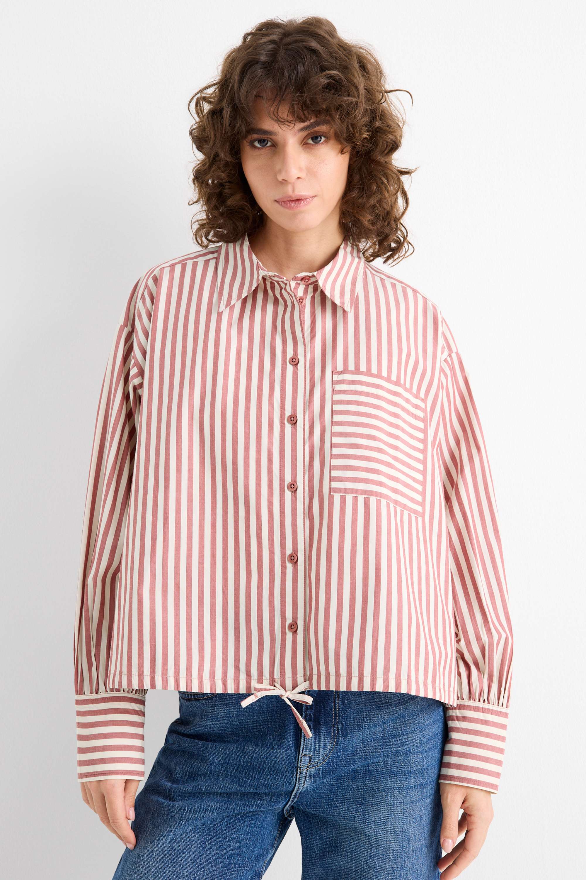 Blouse - striped dark rose