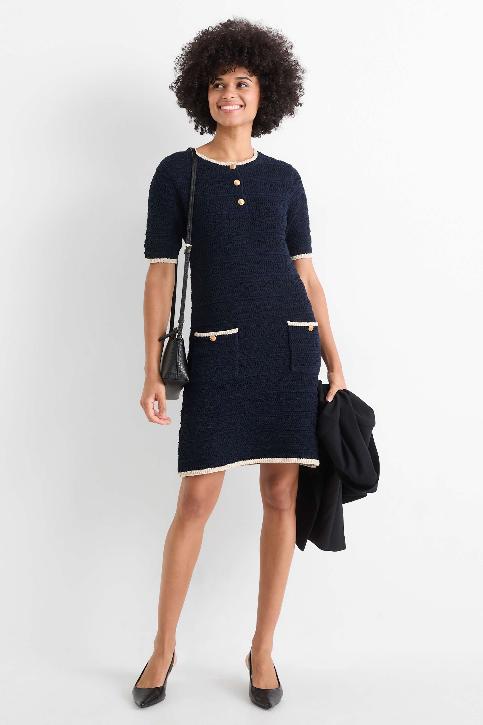 Knitted dress - textured dark blue