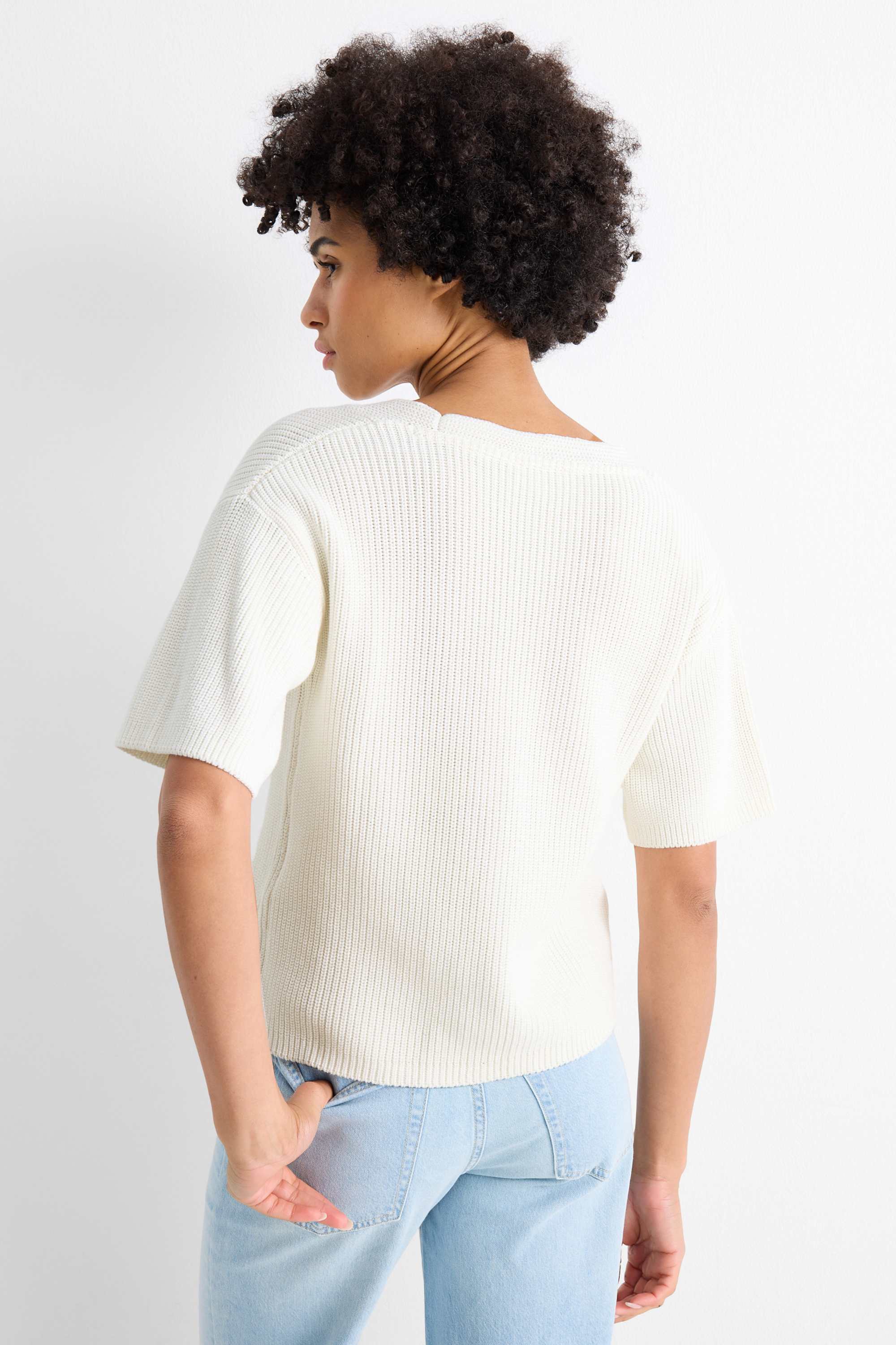 Knitted jumper - short sleeve white