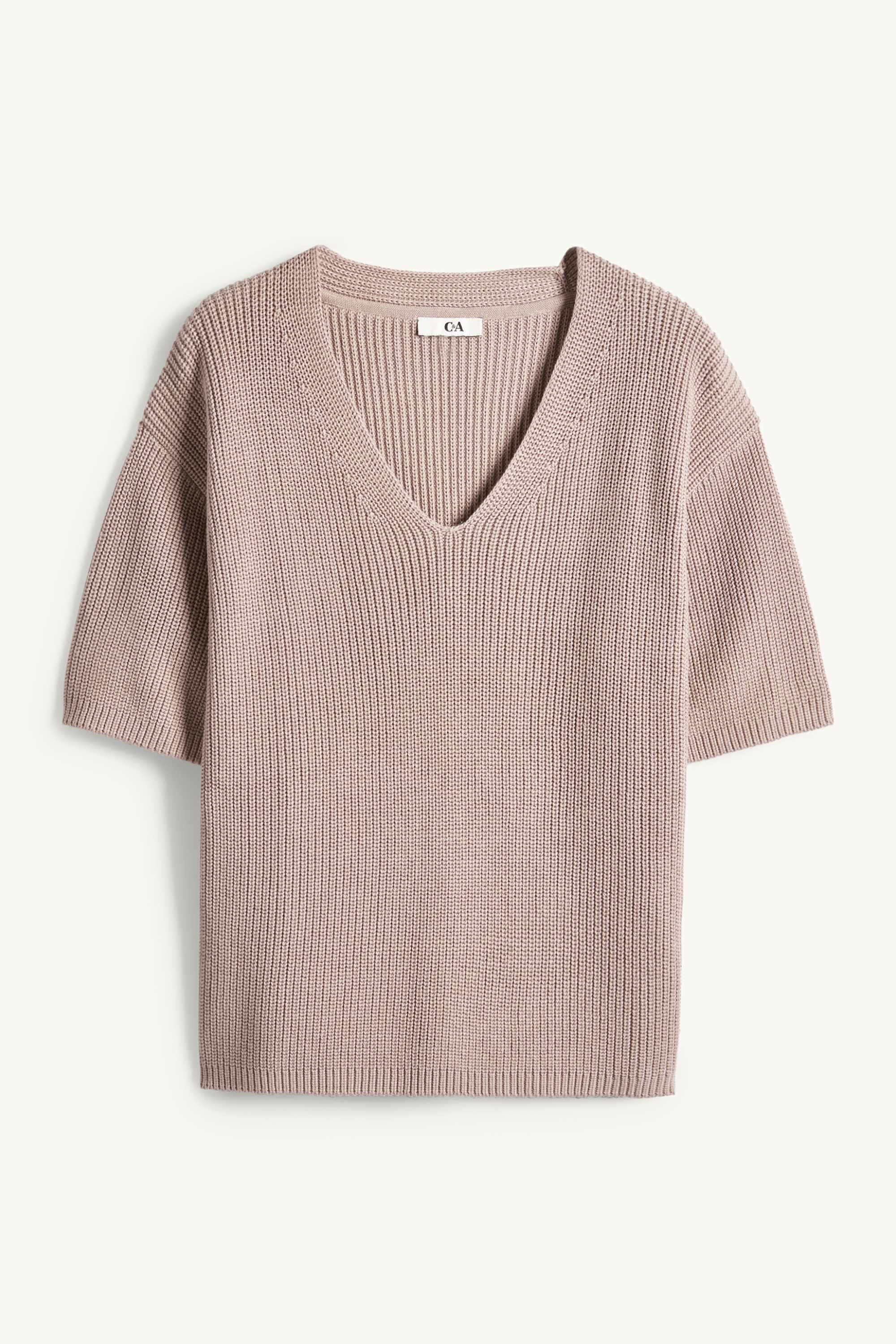 Knitted jumper - short sleeve light brown
