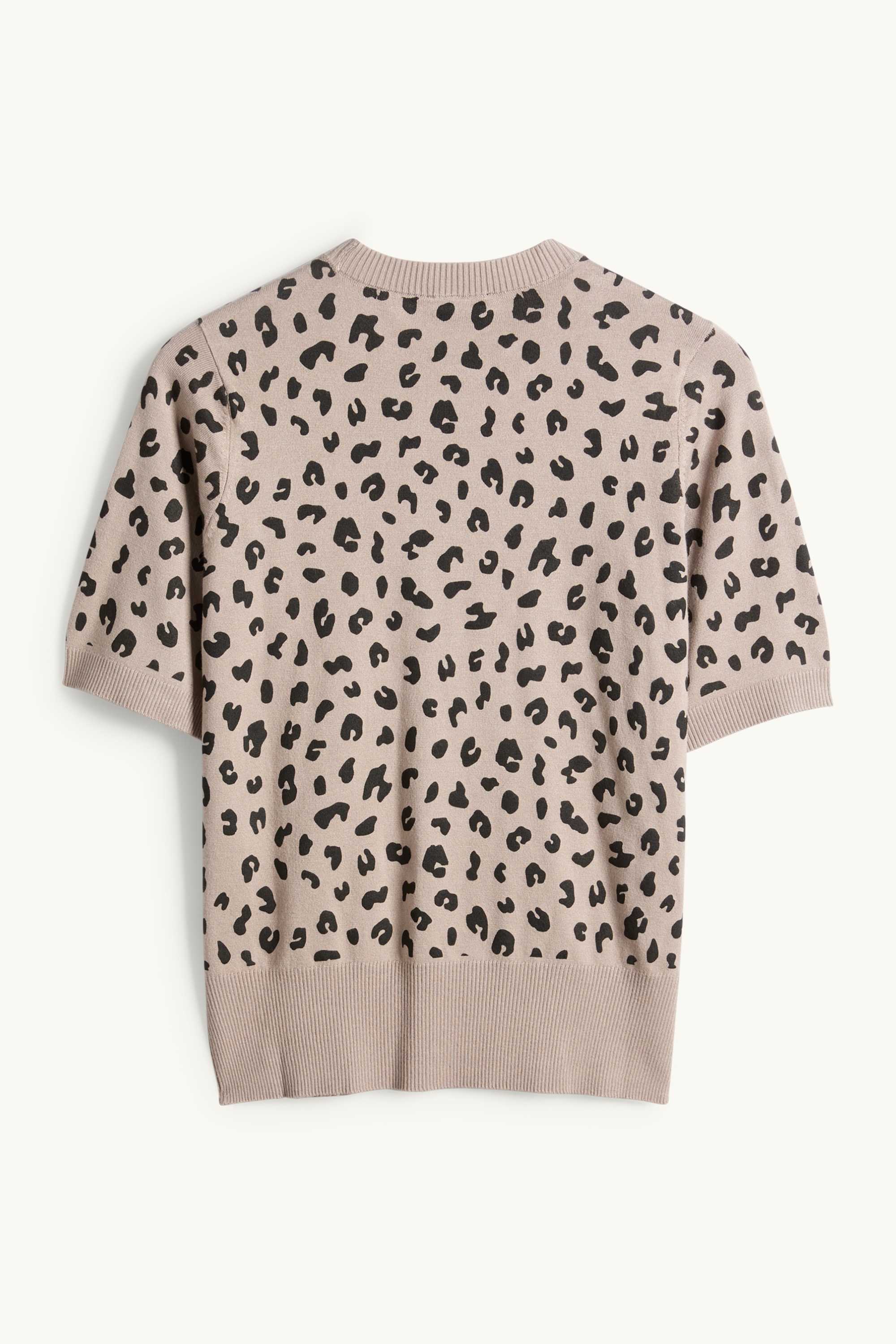 Knitted jumper - short sleeve - leopard print black / beige