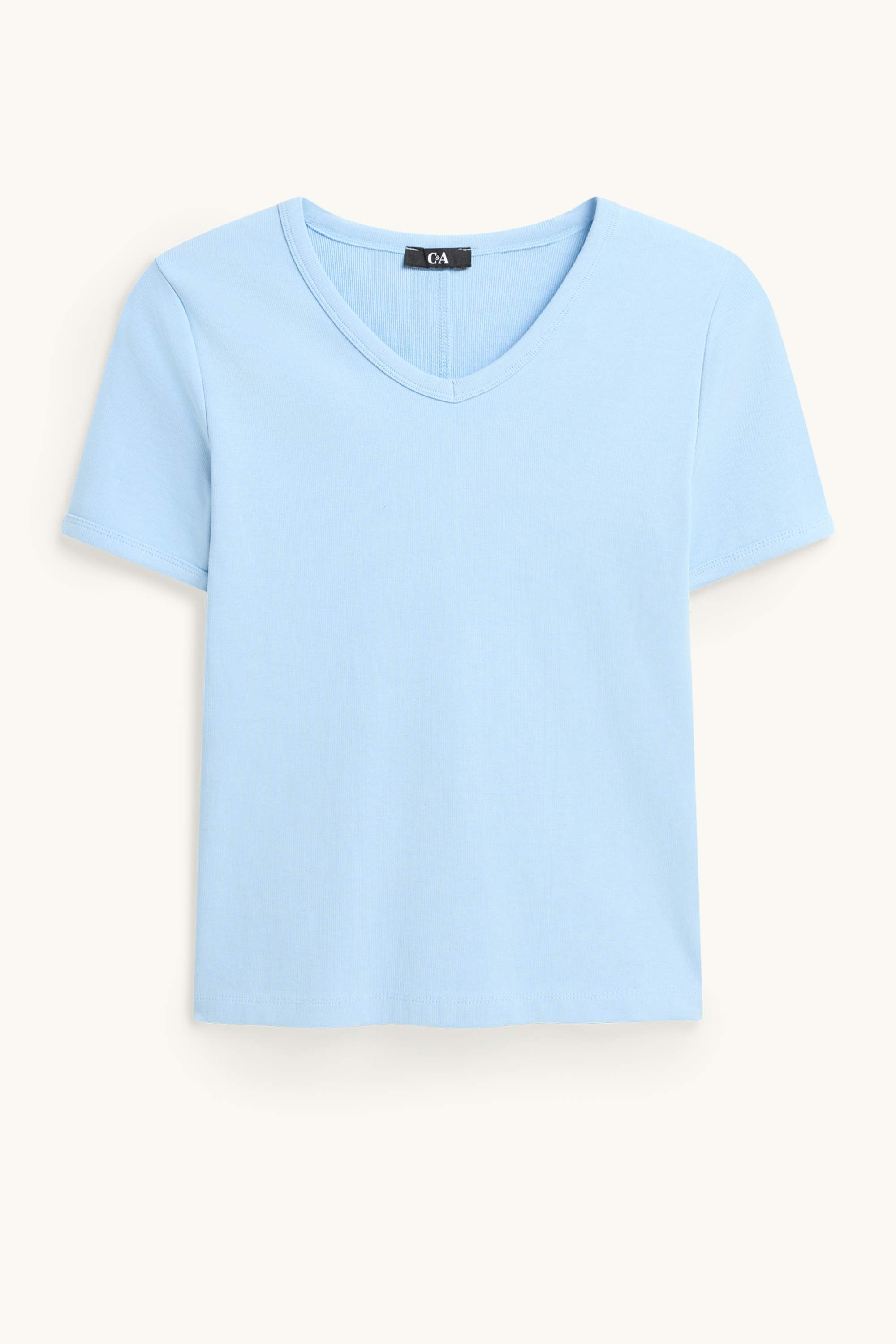 V-neck T-shirt - slim fit - skinny rib light blue