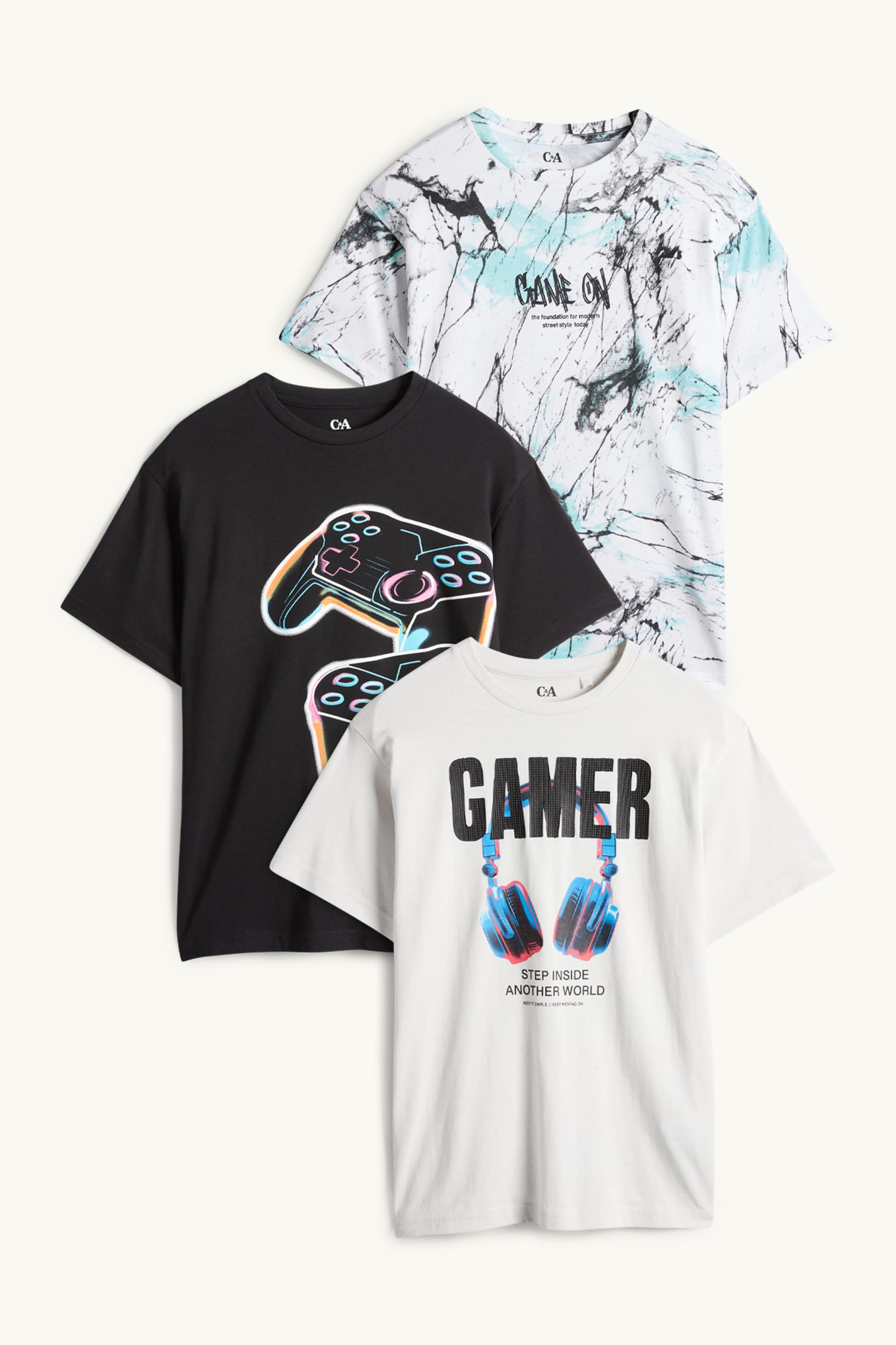 Multipack of 3 - gaming - short sleeve top black / white