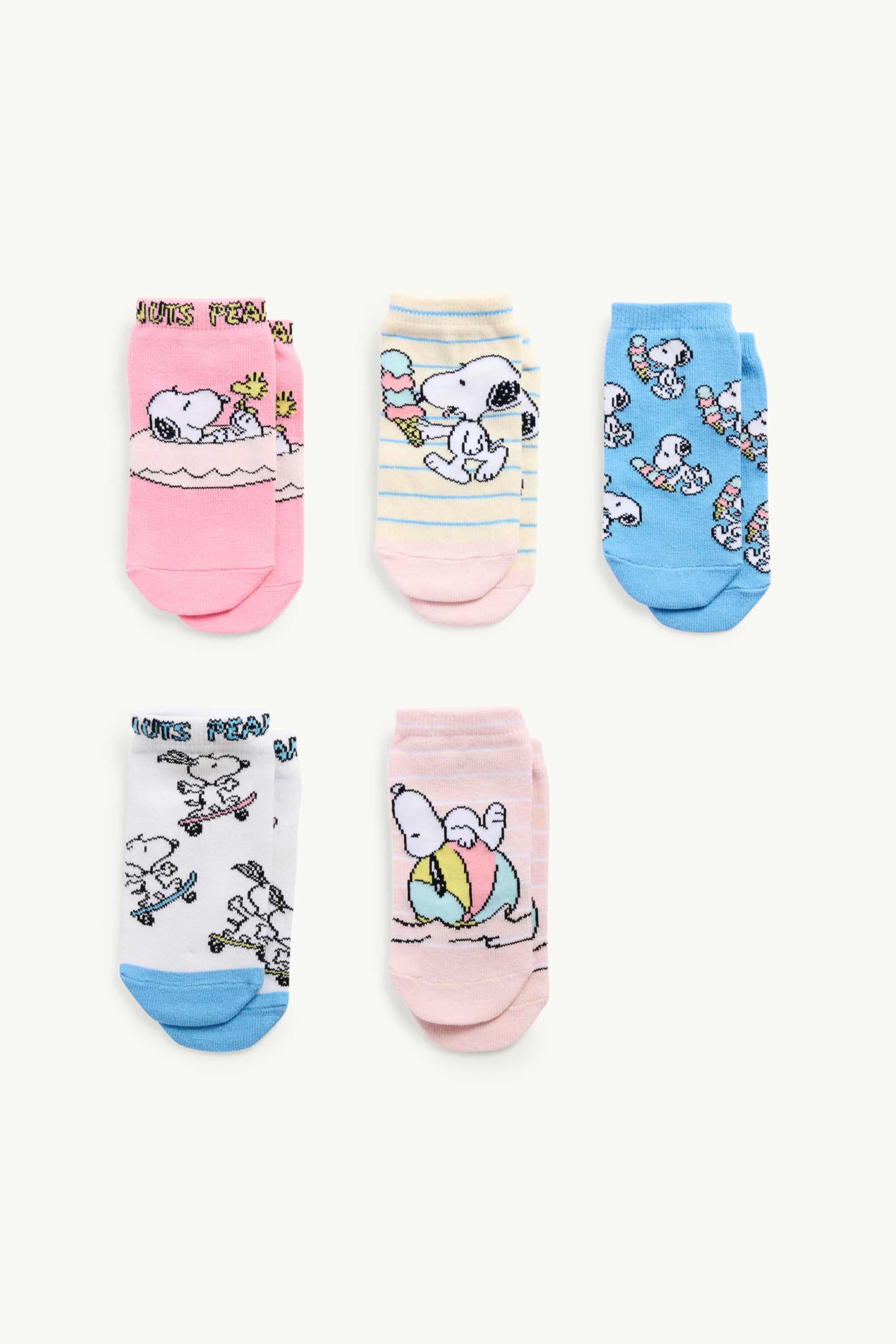 Multipack of 5 - Peanuts - trainer socks with motif multicoloured