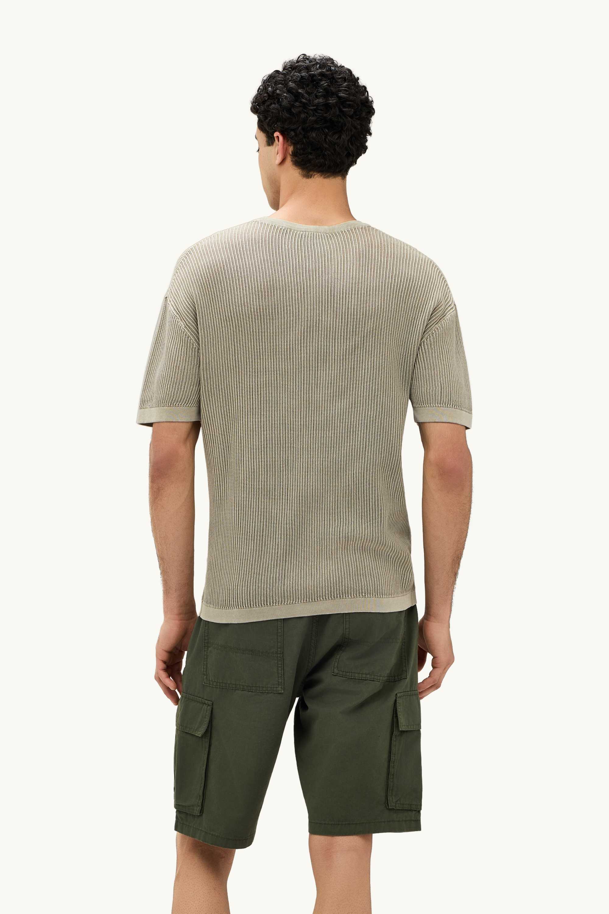 Knitted jumper - short sleeve - ribbed green