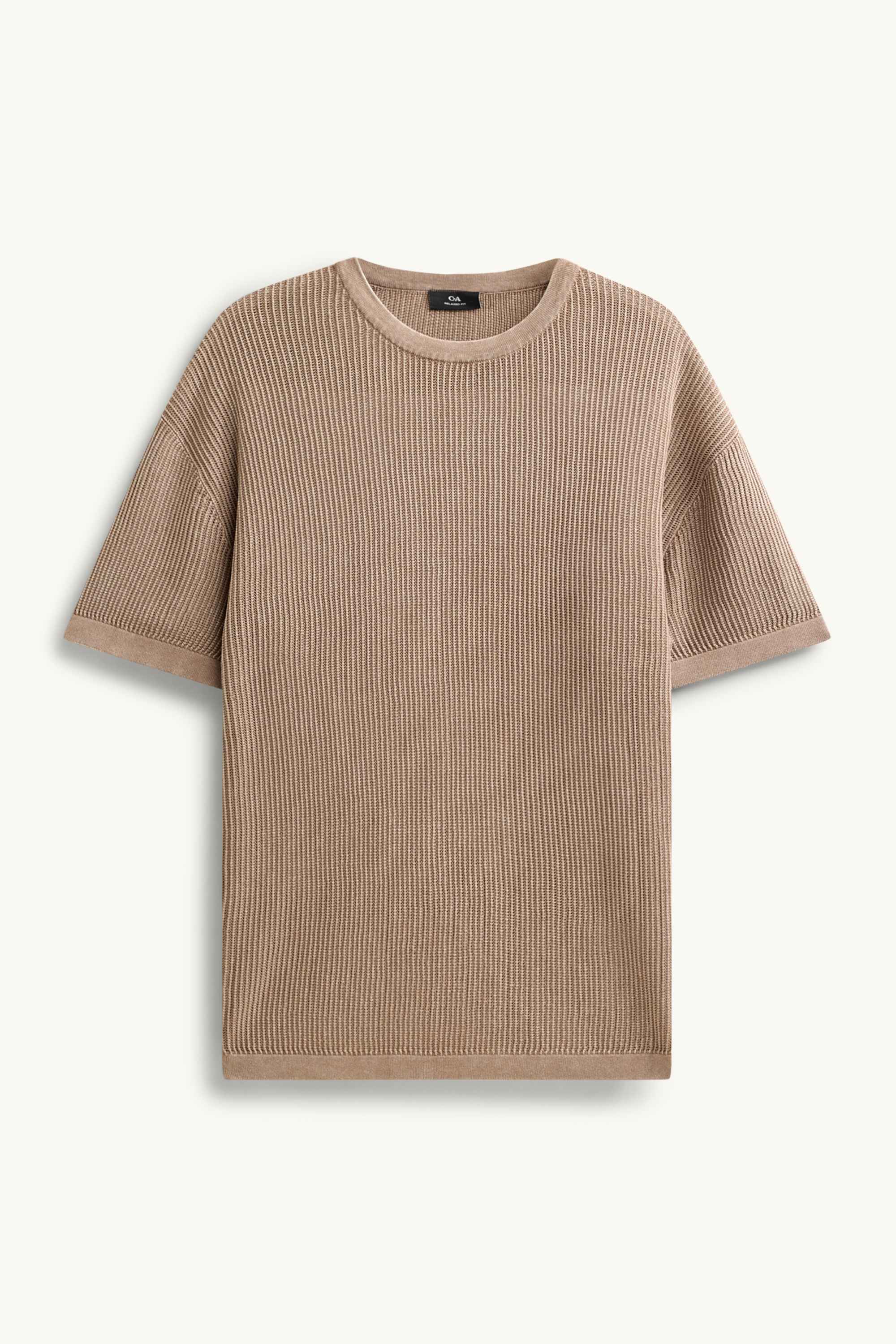 Knitted jumper - short sleeve - ribbed gray