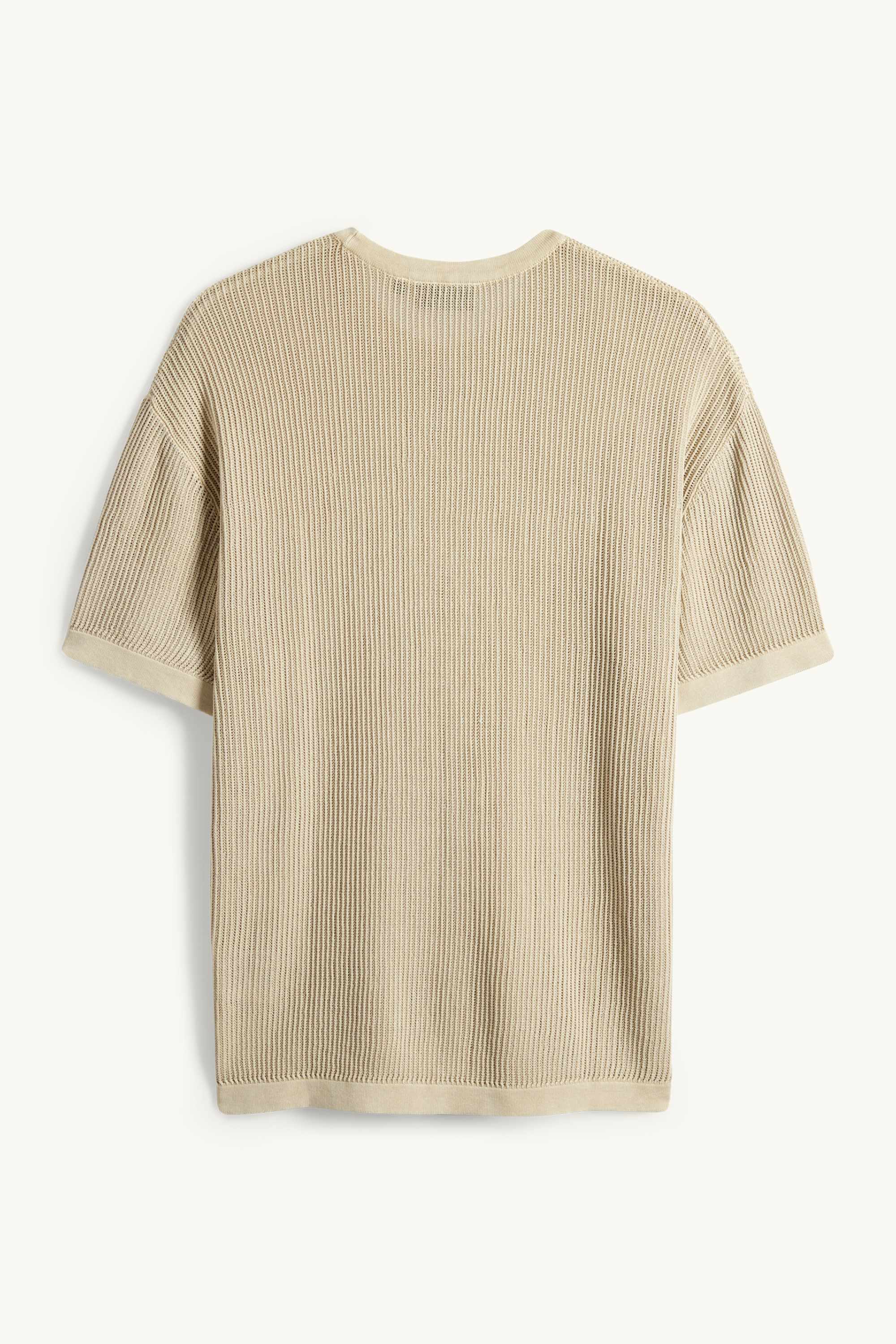Knitted jumper - short sleeve - ribbed beige
