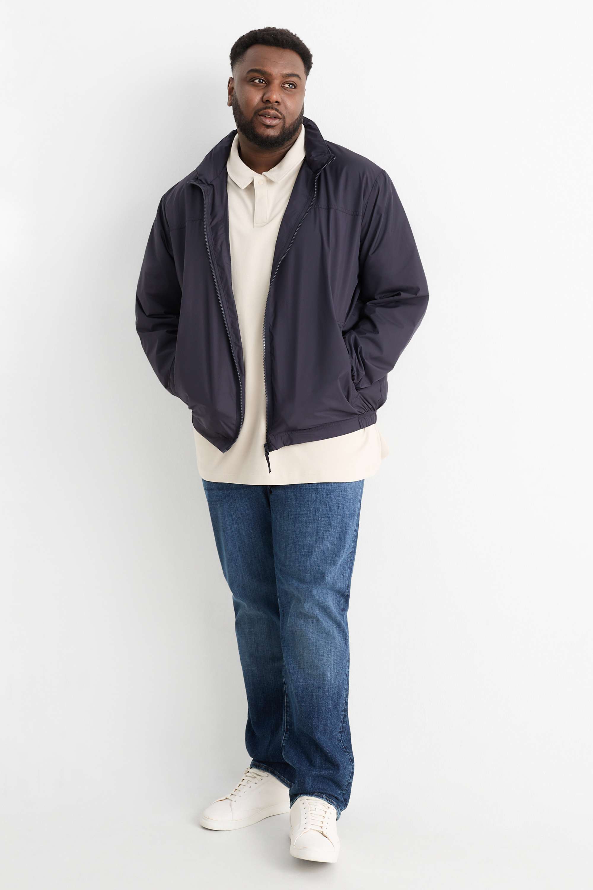 Bomber jacket with hood - water-repellent dark blue