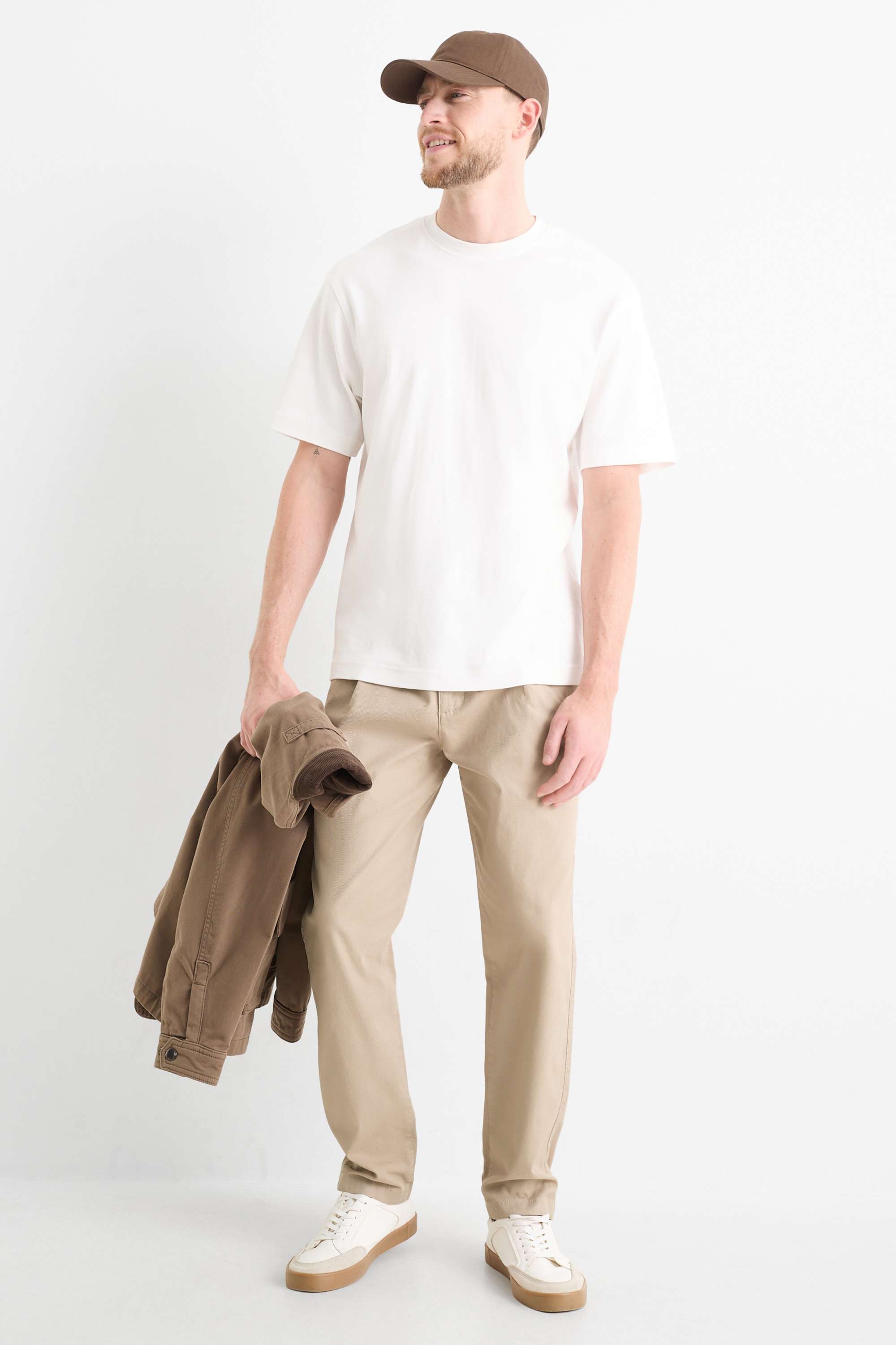 Chinos - tapered fit - textured light beige