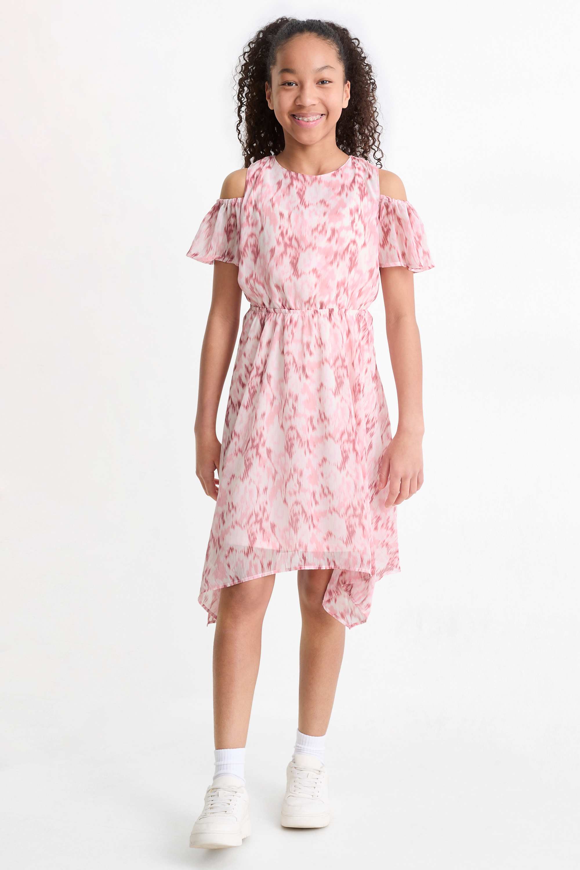 Dress - patterned white / rose